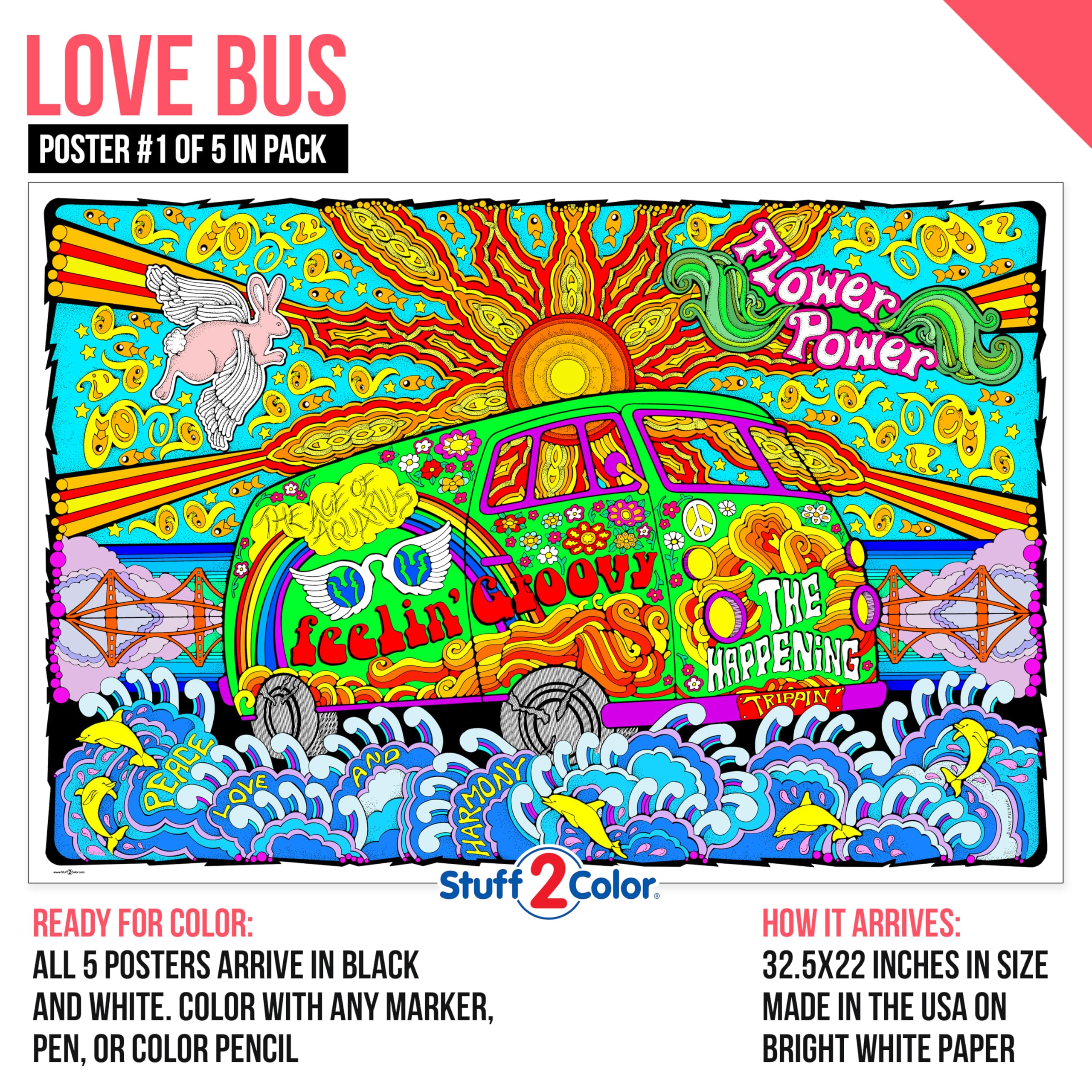 Stuff2Color Giant Coloring Poster 5 Pack - Big 32.5 X 22 Inch Line Art Coloring Posters - Great For Family Time, Kids, Classroom