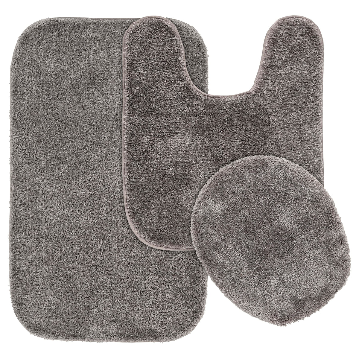 Garland Rug Traditional Nylon Washable Medium Gray 3 Piece Set - Lid, Contour, Bath Rug - Soft, Absorbent, And Stylish For Your