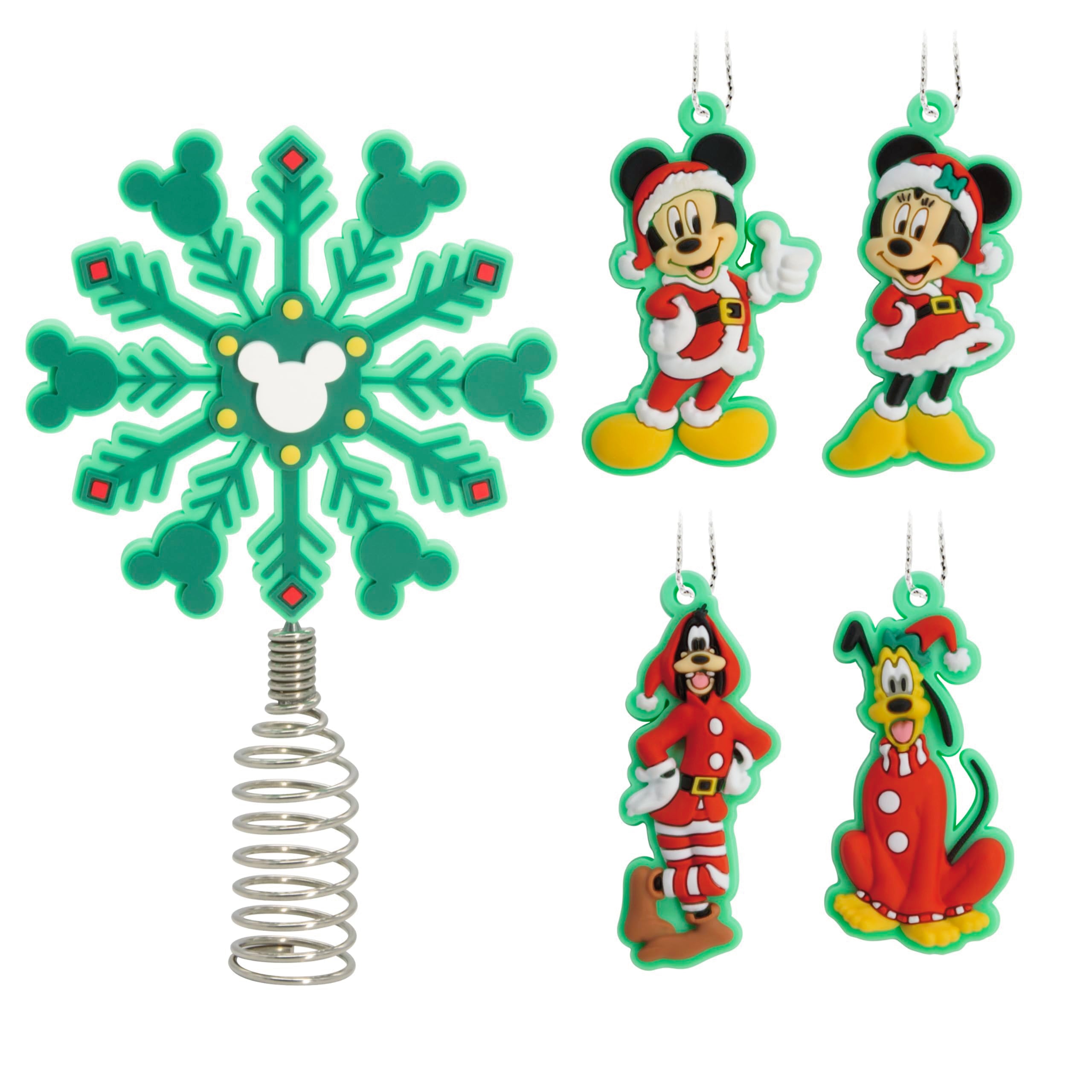 Hallmark Disney Mickey and Minnie Mouse 5 Miniature Christmas Tree Topper and Mini Ornaments, Set of 5, Shatterproof