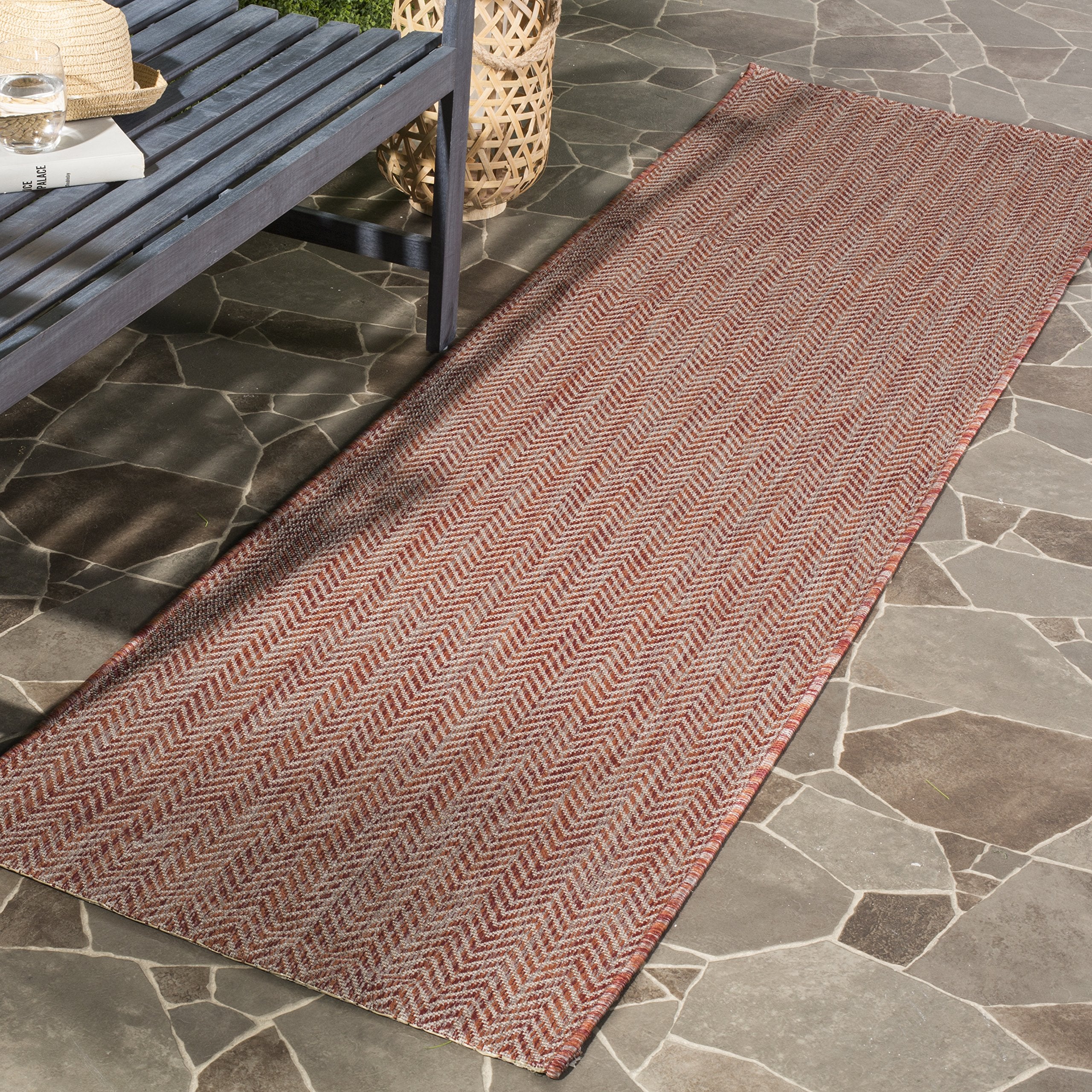 SAFAVIEH Courtyard Collection 23 x 10 Red/Beige CY8022 Indoor/ Outdoor Patio Backyard Mudroom Runner Rug