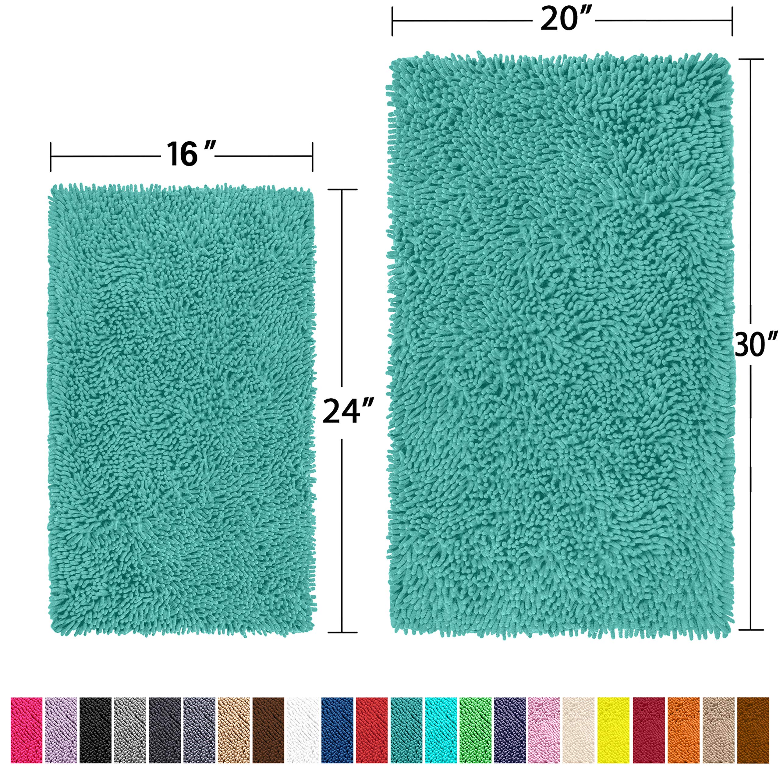 Luxurux Teal Bathroom Rugs Set, Extra-Soft Plush Bath Mat Shower Bath Mat, Includes 20 X 30'' + 15 X 23'' Chenille Rugs, Super A