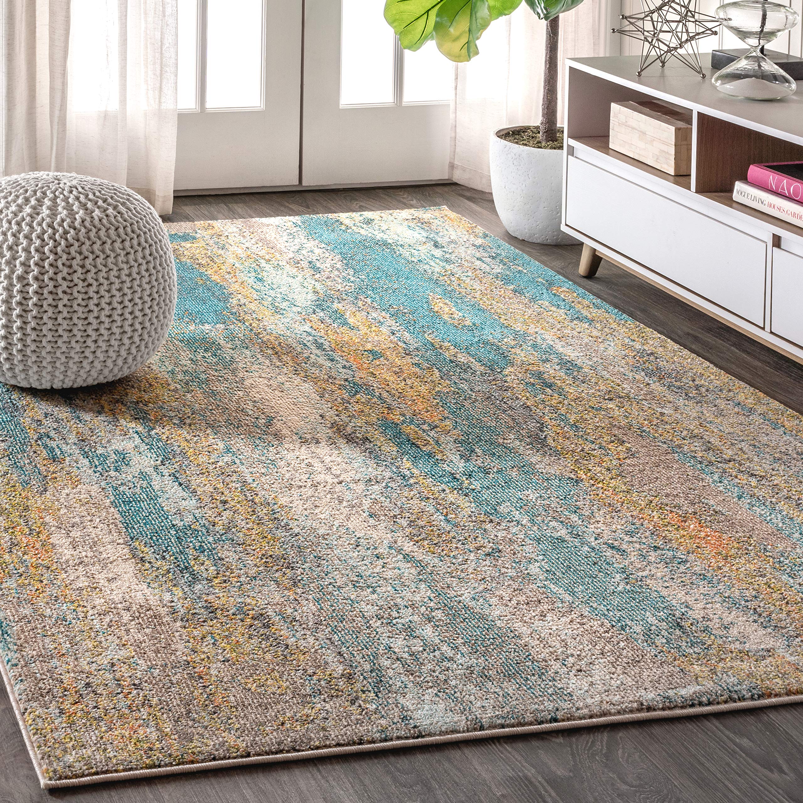 JONATHAN Y CTP106A-5 Contemporary POP Modern Abstract Vintage Waterfall Blue/Brown/Orange 5 ft. x 8 ft. Area-Rug, Bohemian,Easy-