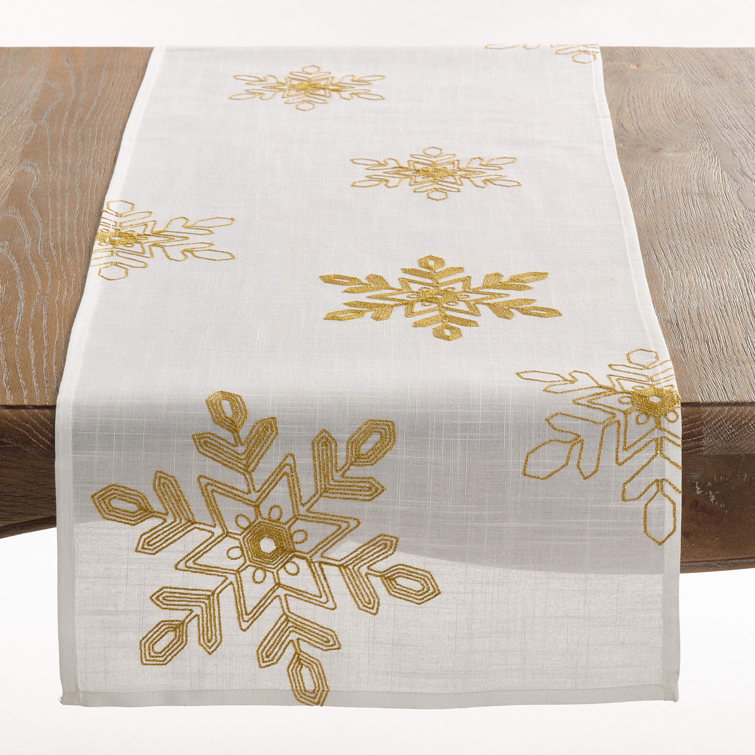 Saro Lifestyle Embroidered Snowflakes Table Runner, 16x70, Gold