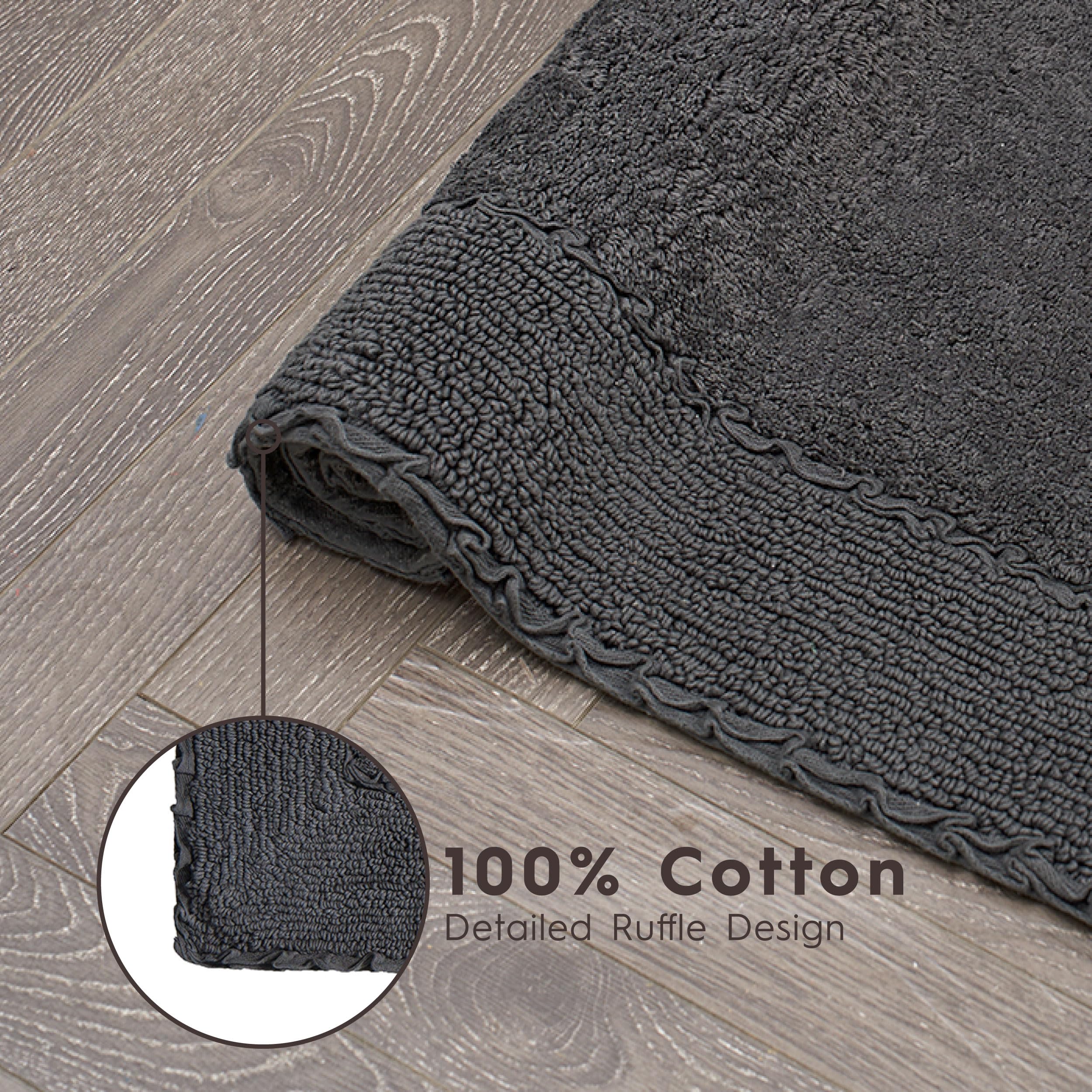 Laura Ashley Ruffle Cotton 17'' X 24'' Bath Rug, Dark Gray