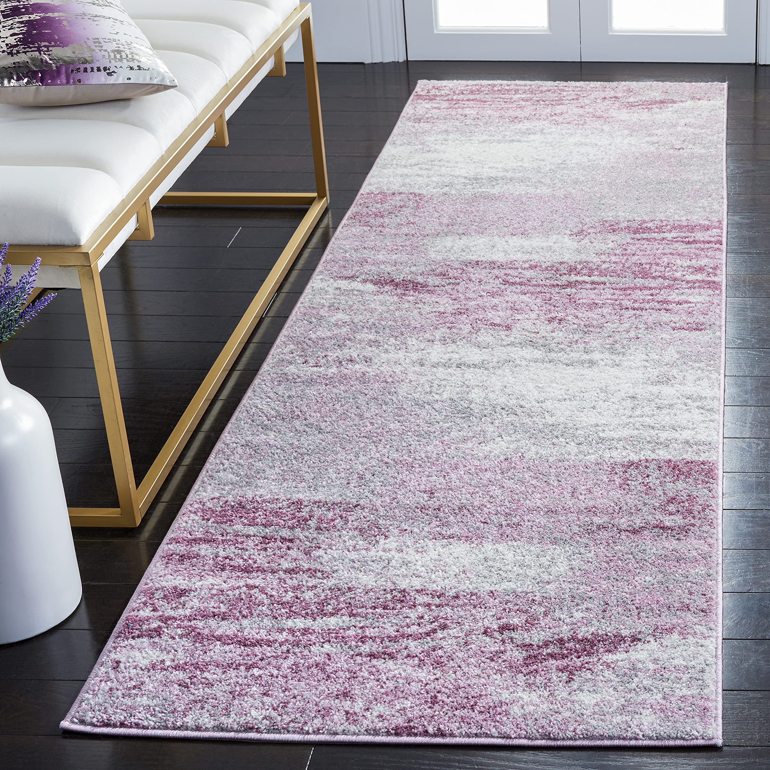 SAFAVIEH Adirondack Collection Runner Rug - 26 x 10, Grey & Purple, Modern Abstract Design, Non-Shedding & Easy Care, Ideal fo