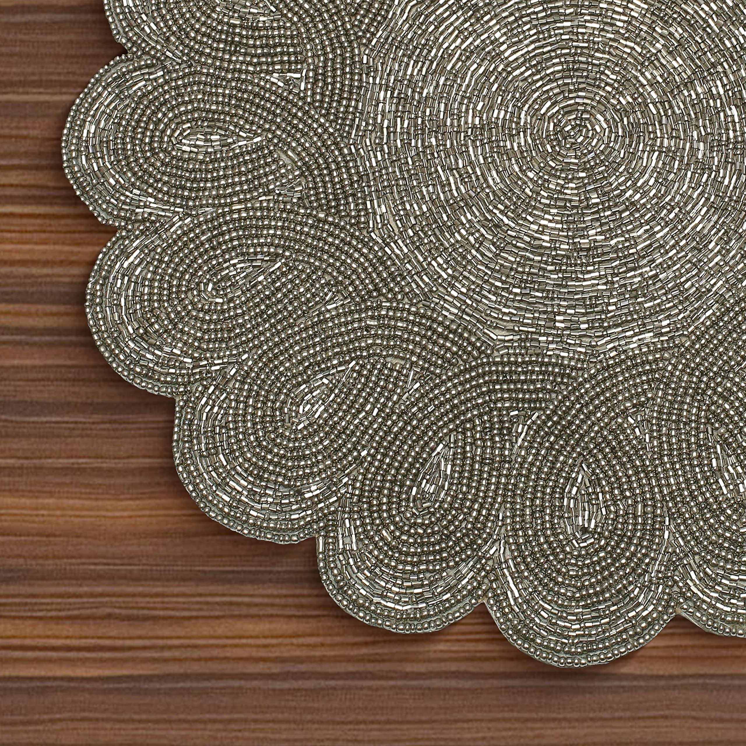 Lightnpro Beaded Placemat, Round Christmas Placemat, Beaded Charger Placemat, Table Setting Placemat For Chritsmas Easter New Ye
