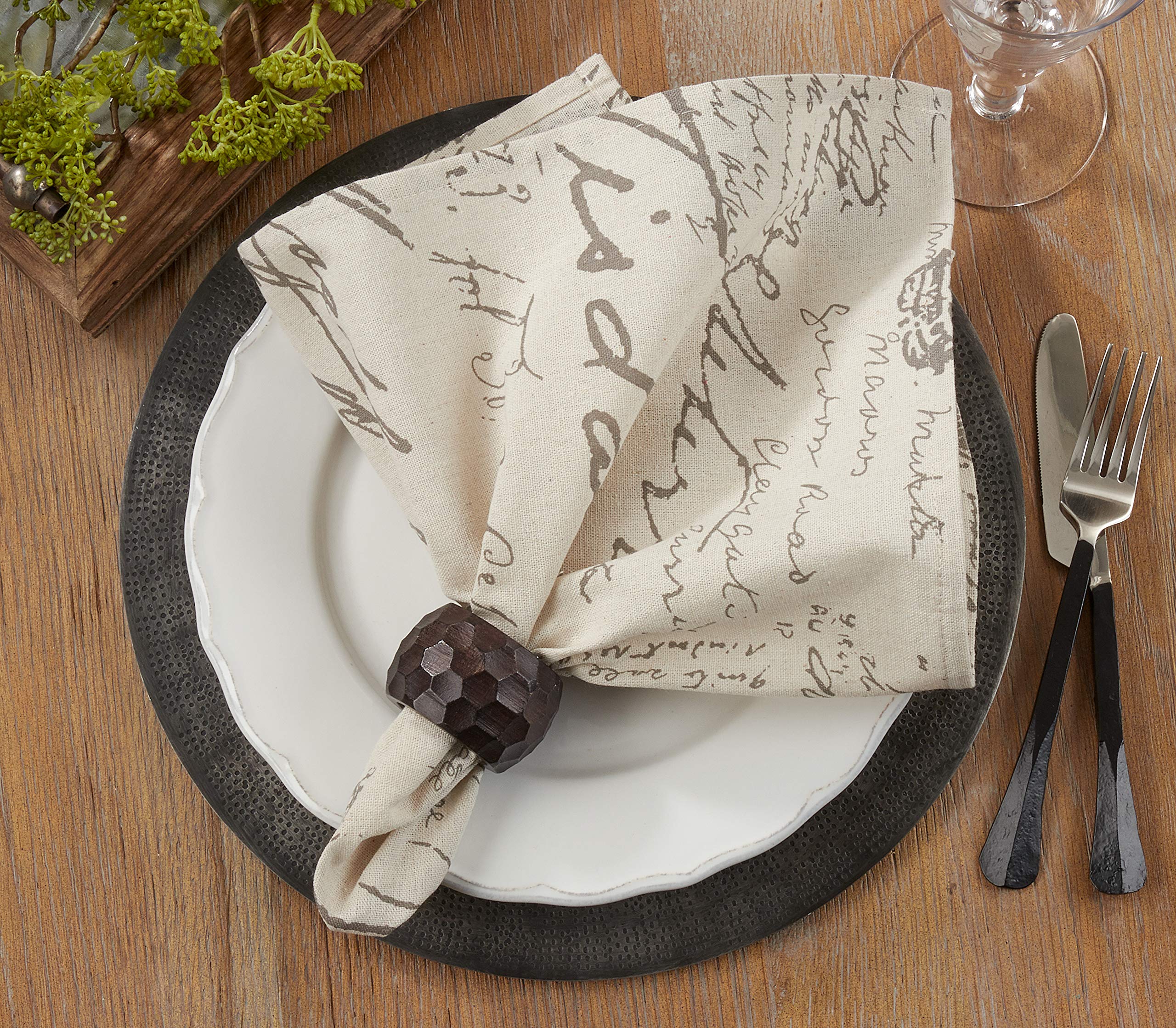 Saro Lifestyle Darcy Knitted Collection Vintage Script Print Design Table Runner, 16'' X 90'', Natural