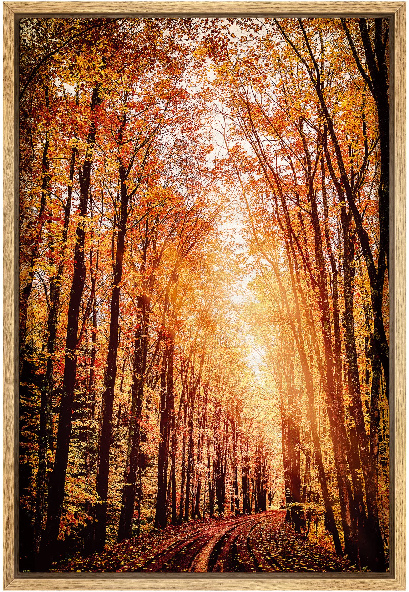 Signwin Framed Canvas Print Wall Art Rustic Trail Red Autumn Forest Nature Wilderness Modern Art Farmhouse/Country Landscape Col