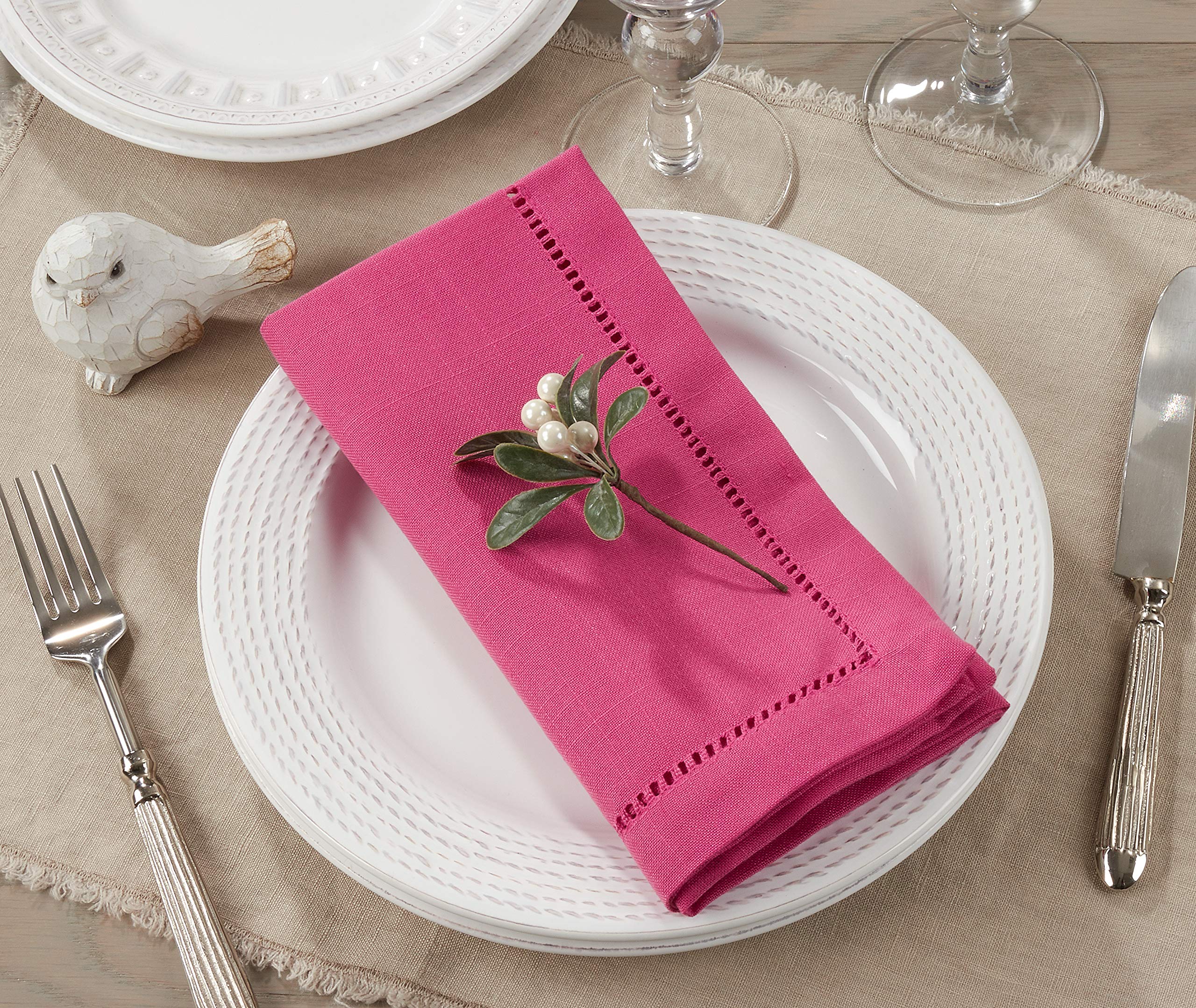Saro Lifestyle Dinner Napkin With Hemstitched Border (Set Of 12), Fuchsia, 20''