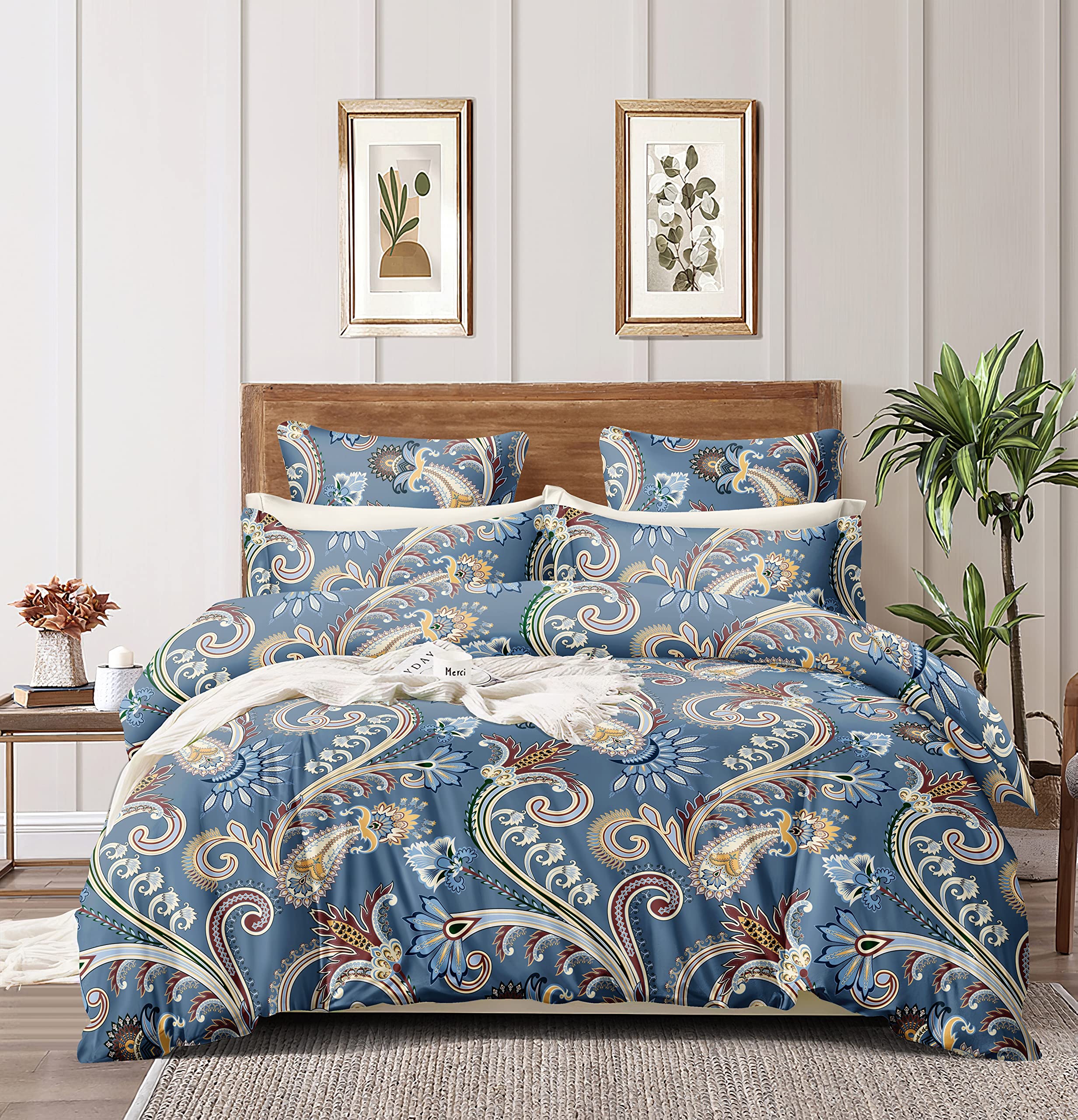 The Home Style Cotton Feel Glace Cotton Elastic Fitted Printed King Size Double Bed Bedsheet With 2 Pillow Cover(72X78,Ash Ber