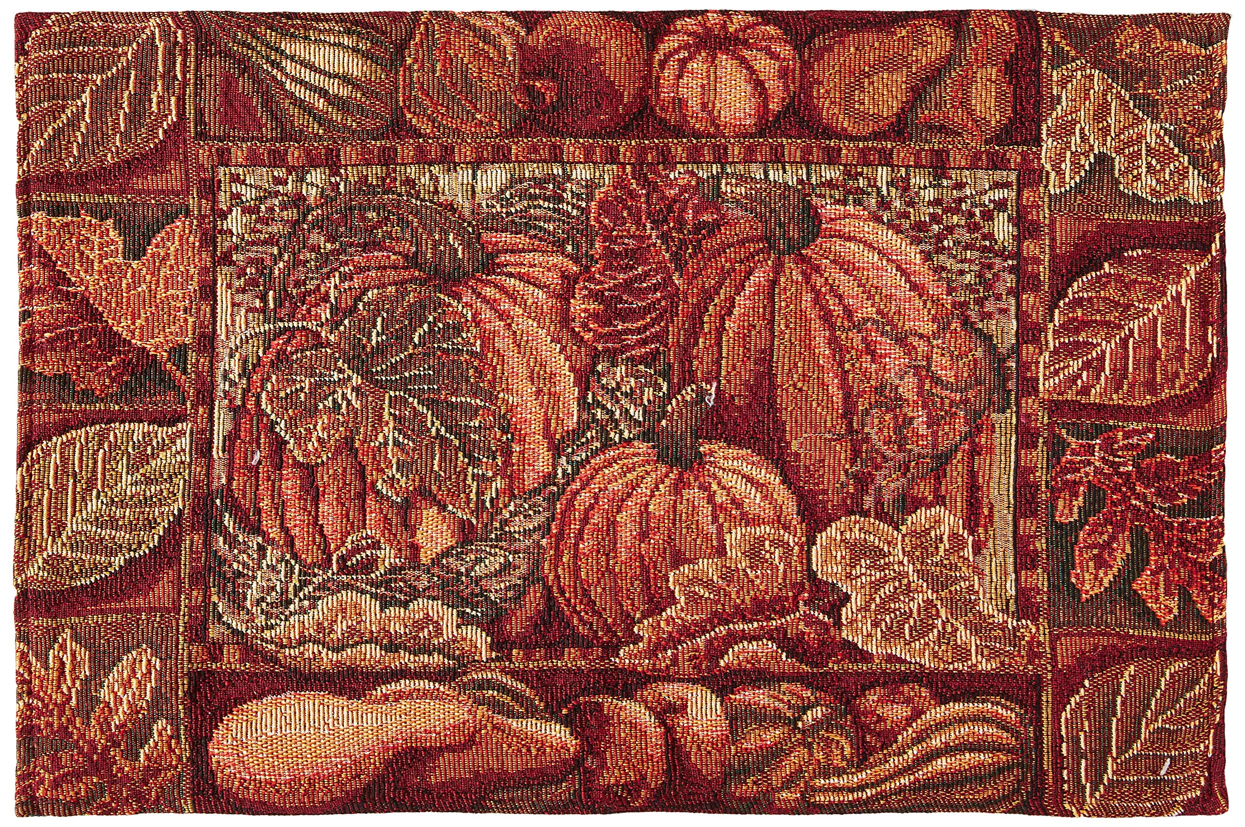 Violet Linen Fall Harvest Thanksgiving Autumn Leaves Sunflowers Fruits Pumpkins Tapestry Pattern, Polyester Cotton Woven Tapestr
