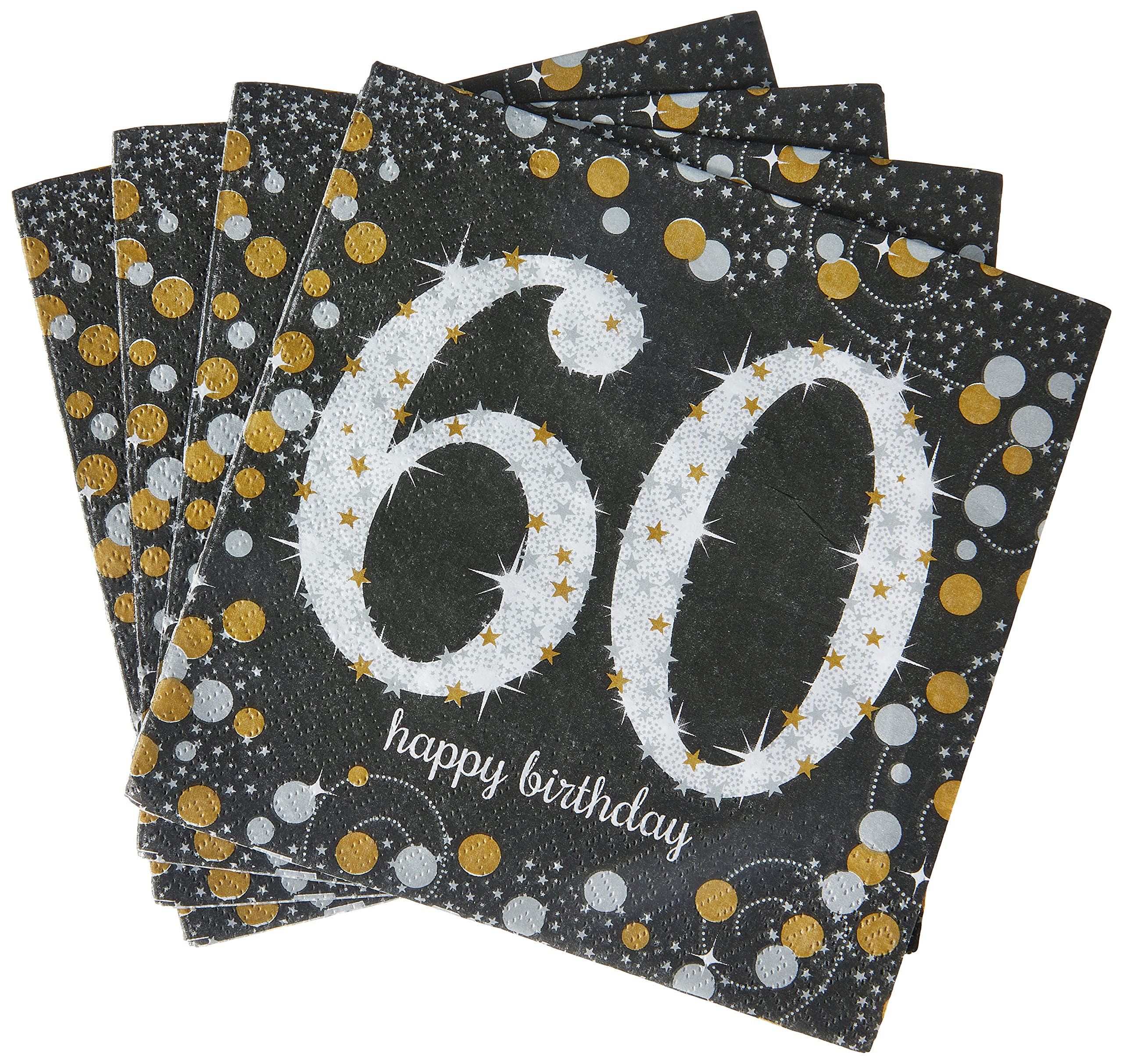 Amscan Sparkling Celebration Paper Party Napkins, 6 1/2'' X 6 1/2'' | Pack Of 16, Black