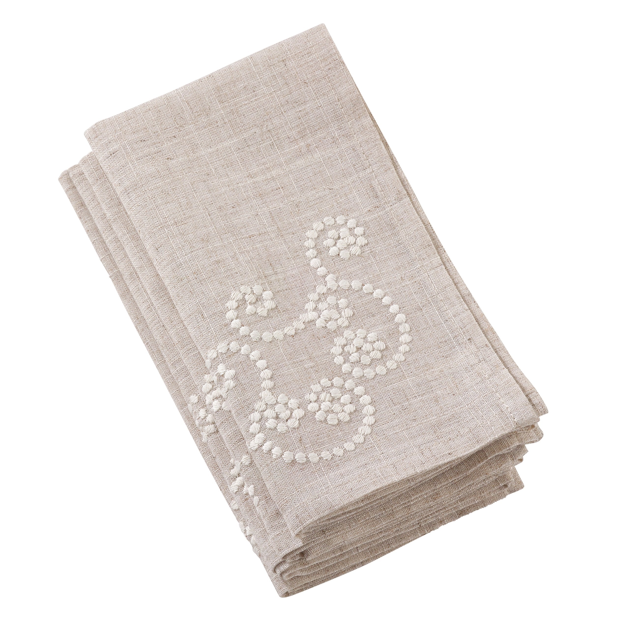 Saro Lifestyle Embroidered Swirl Design Linen Blend Napkin - Set Of 4/001.N20S, 20'', Natural