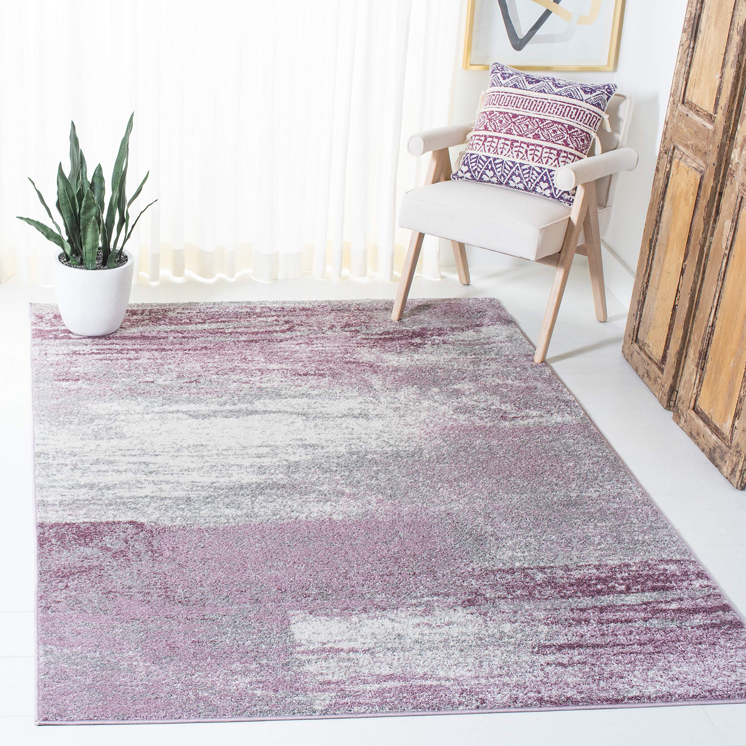 SAFAVIEH Adirondack Collection Accent Rug - 3 x 5, Grey & Purple, Modern Abstract Design, Non-Shedding & Easy Care, Ideal for 