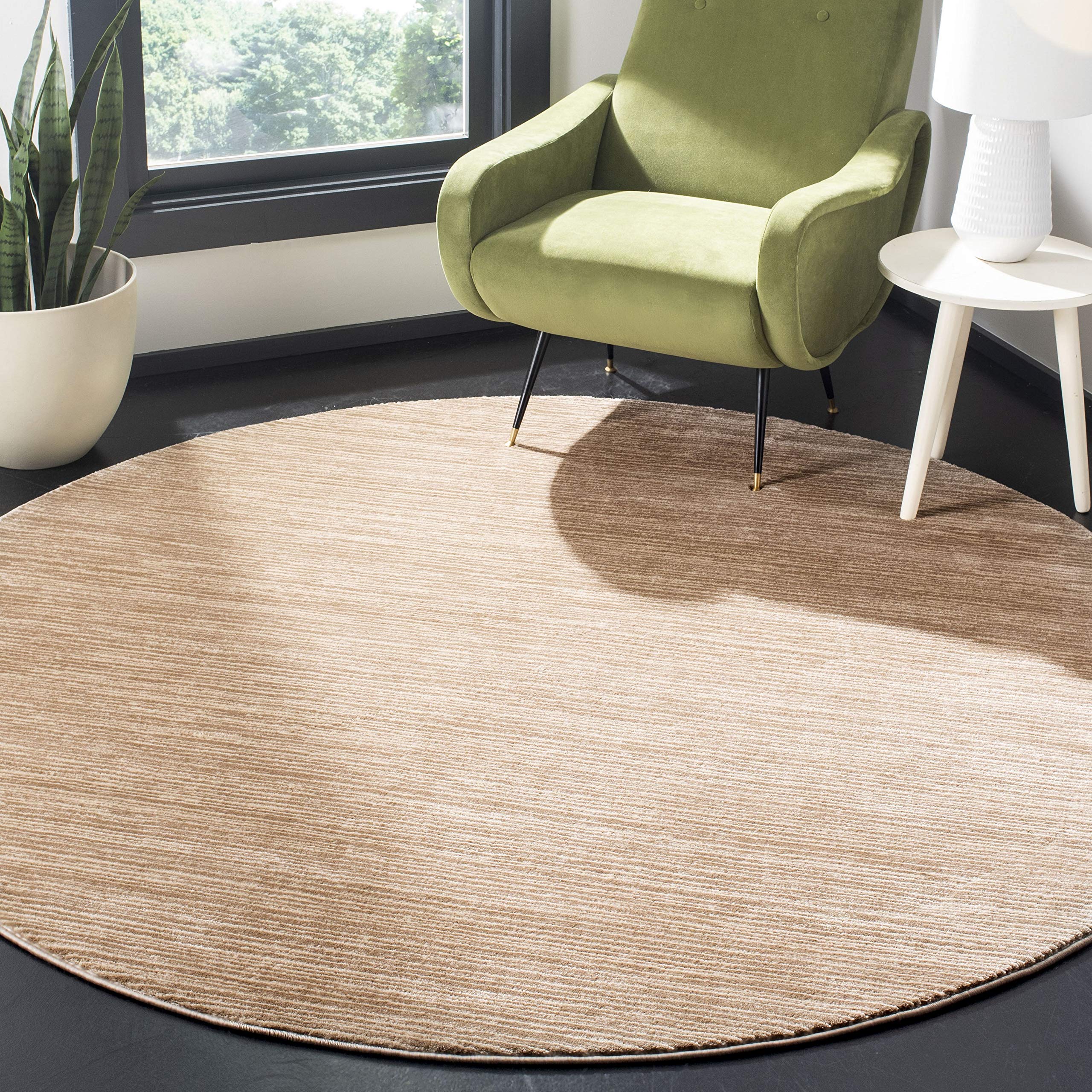 SAFAVIEH Vision Collection Area Rug - 9 Round, Light Brown, Modern Ombre Tonal Chic Design, Non-Shedding & Easy Care, Ideal for