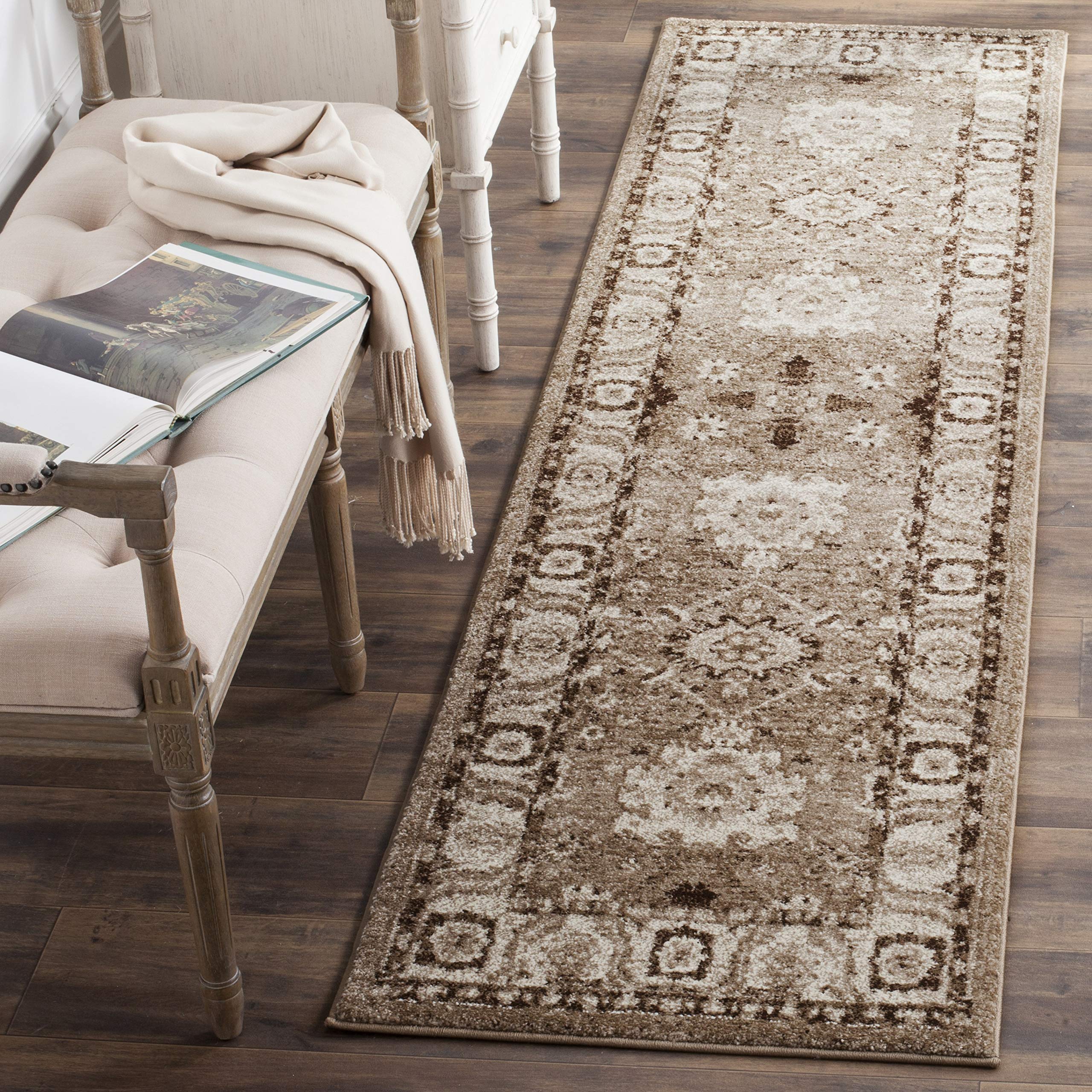 SAFAVIEH Vintage Hamadan Collection Runner Rug - 23 x 18, Taupe, Oriental Traditional Persian Design, Non-Shedding & Easy Care