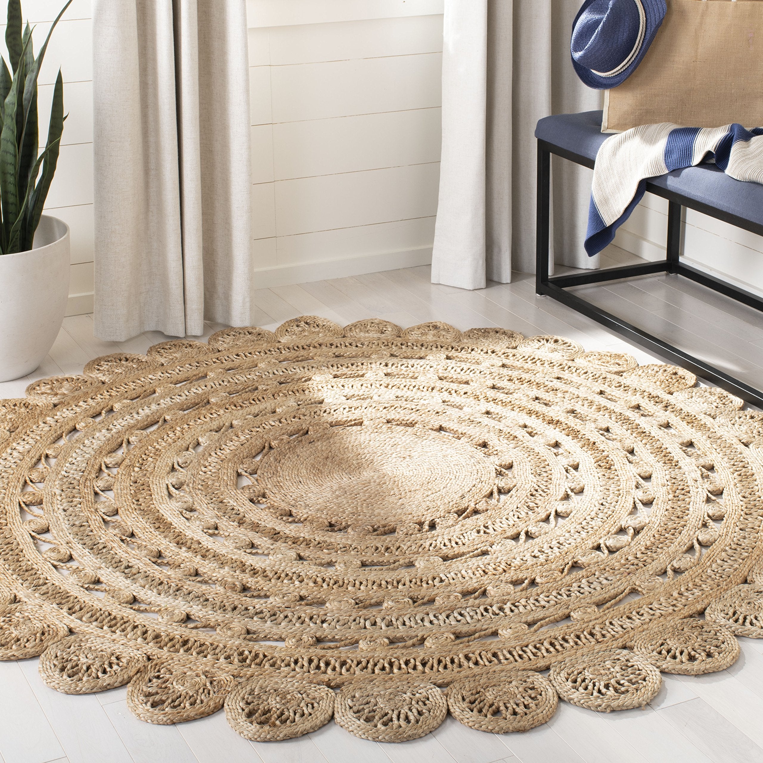 SAFAVIEH Natural Fiber Collection Area Rug - 10 Round, Natural, Handmade Boho Charm Braided Jute, Ideal for High Traffic Areas 