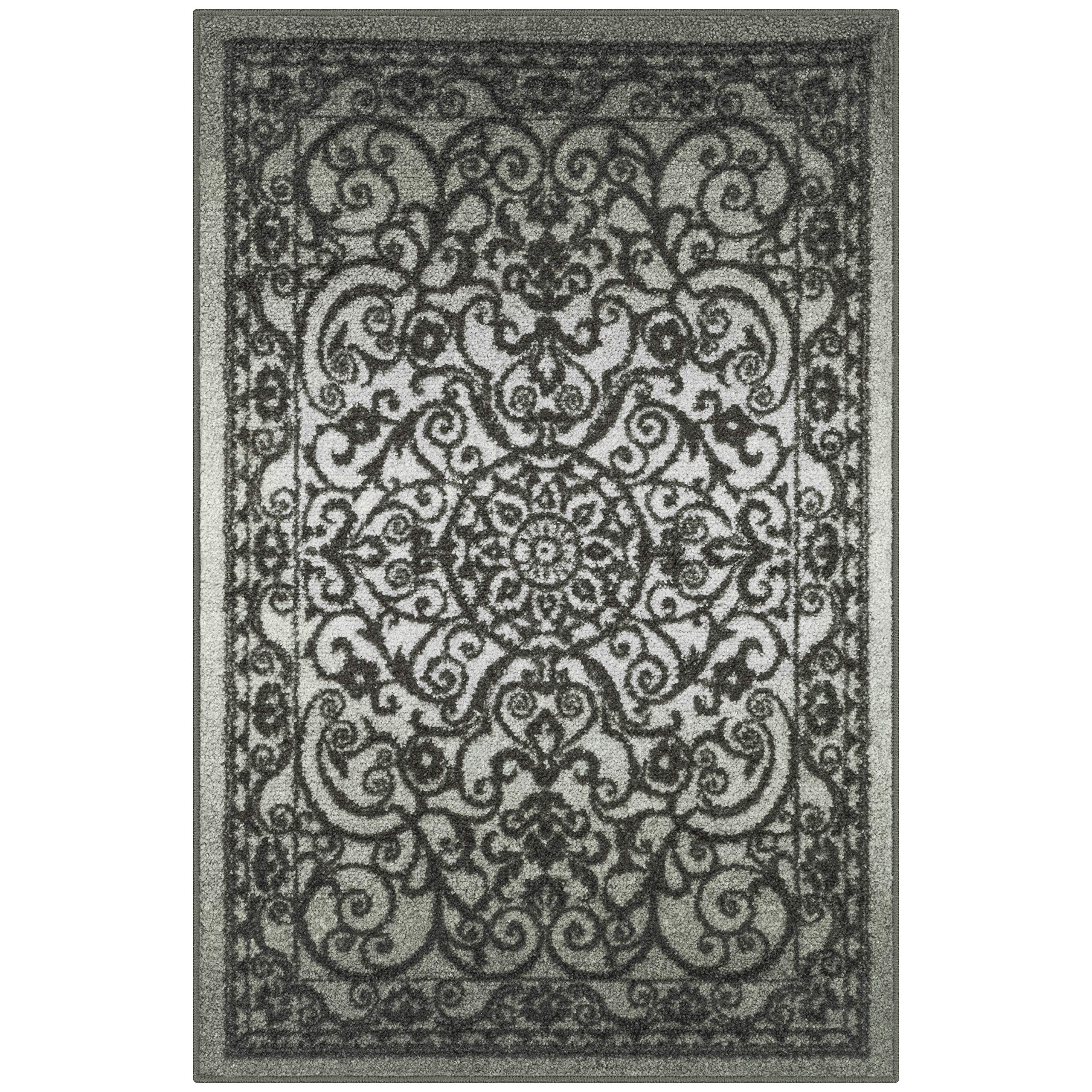Maples Rugs Pelham Vintage Kitchen Rugs Non Skid Washable Accent Area Carpet [Made in USA], 18 x 210, Grey Tonal