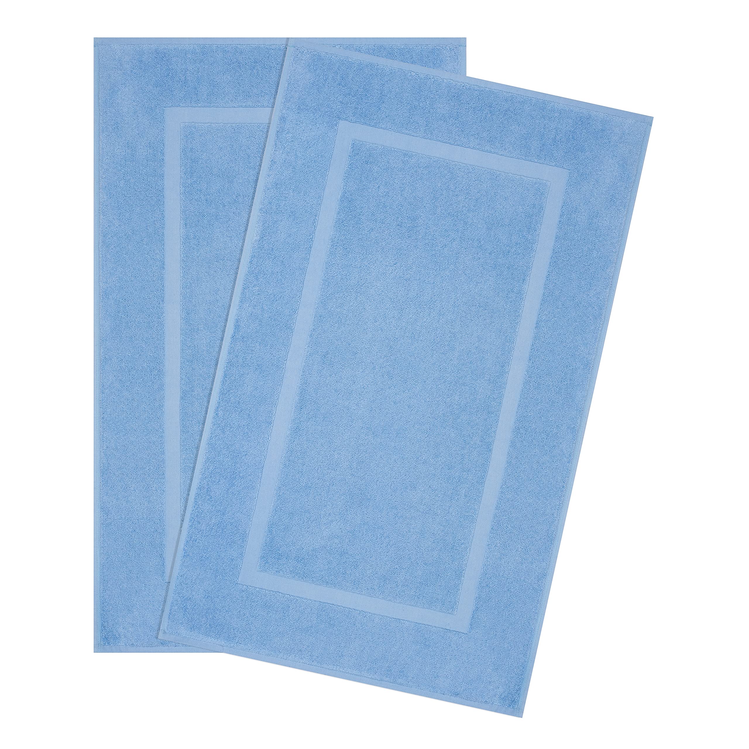 Cotton Paradise 100% Cotton Bath Mats for Bathroom Floor Set of 2 Pack, 20x34 Soft Absorbent Washable Quick Dry Tub Bathmat, Sky