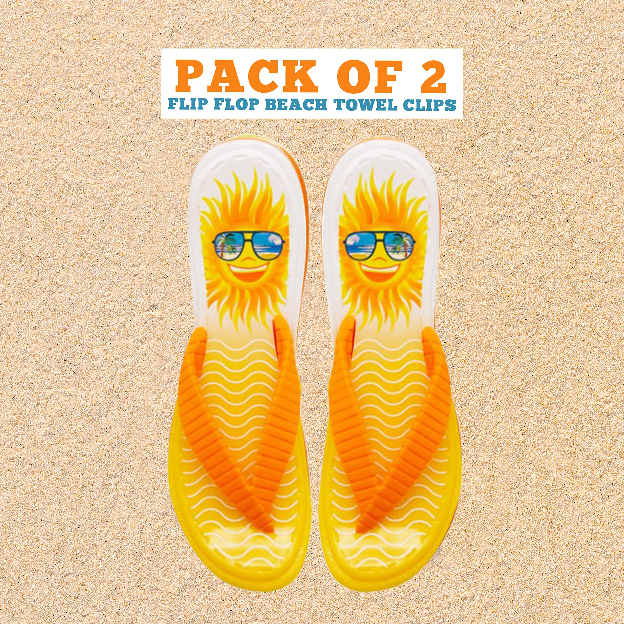 PERFORMORE Flip Flop Beach Towel Clips (Yellow)  Set of 2  Portable Towel Holder Clips  Secure Clips for Beach Chairs Deck Patio Pool Boat Cruise Lounge Chair Accessories