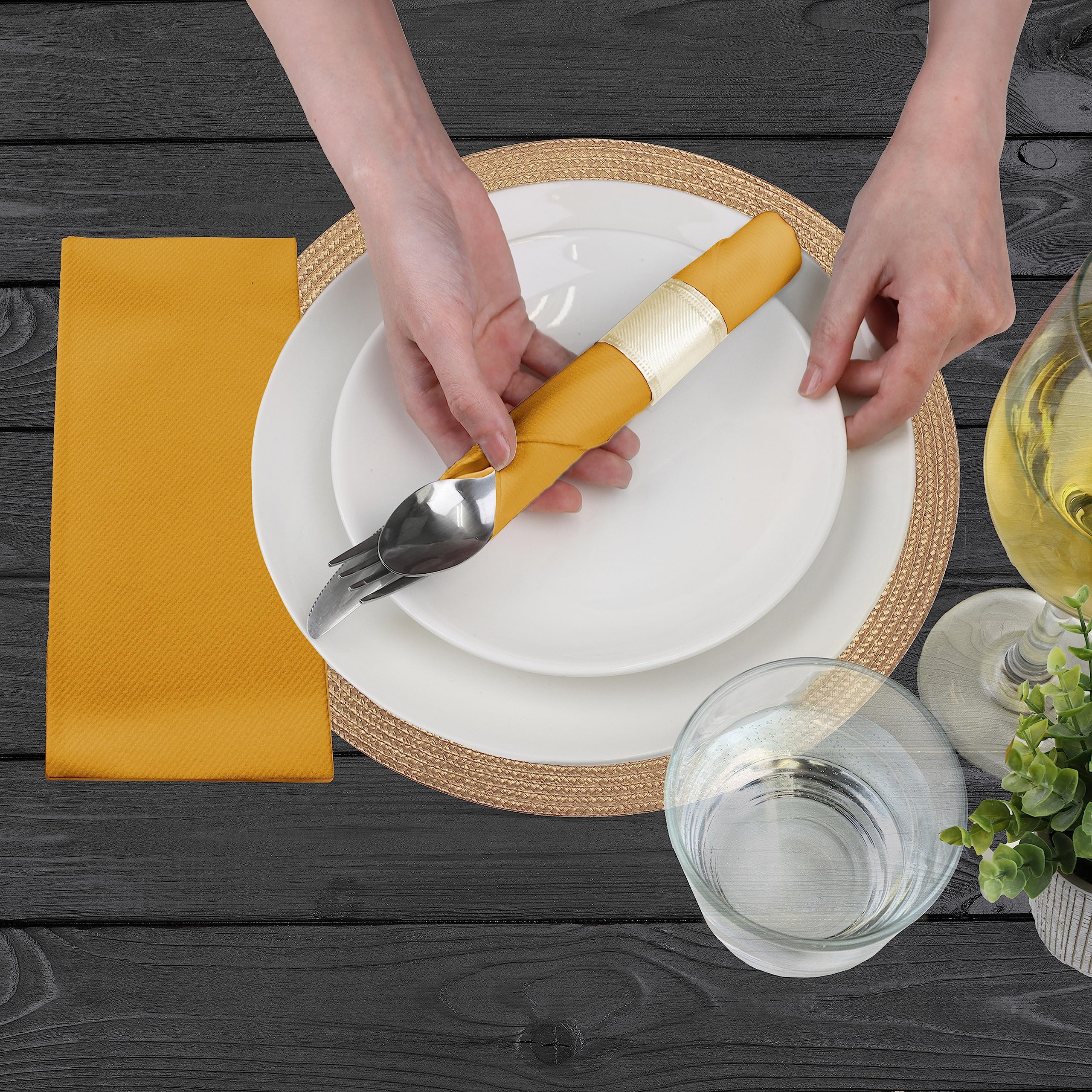 AH AMERICAN HOMESTEAD Paper Napkins - Disposable Gold Linen-Like Dinner/Wedding Napkins 50 Count - Entertaining Party Essentials - Restaurant Quality Colored Table Napkins 15.75''x15.75'' (Gold)