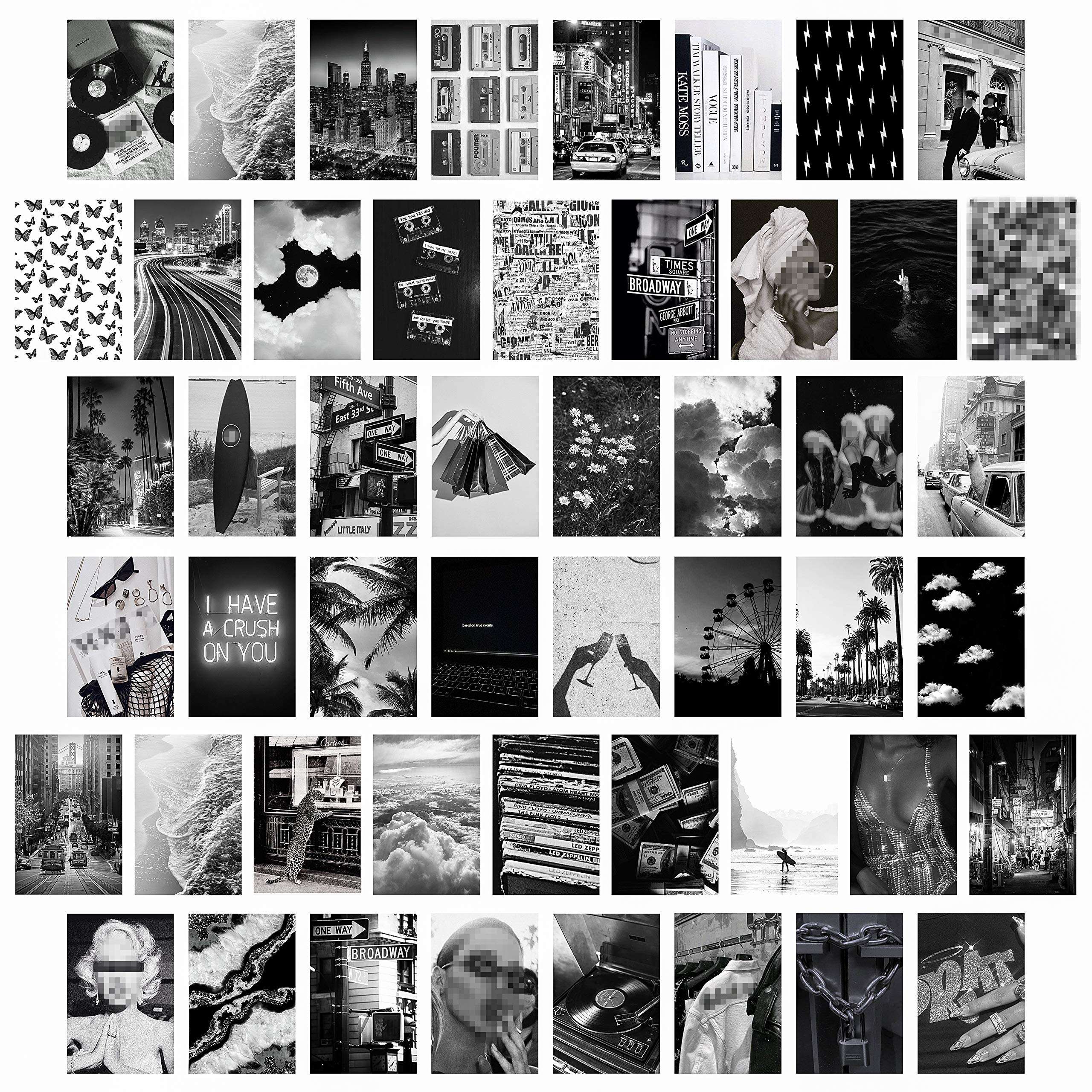 Cy2Side 50Pcs Black White Aesthetic Picture For Wall Collage, 50 Set 4X6 Inch, Chic Collage Print Kit, Room Decor Girls, Vintage