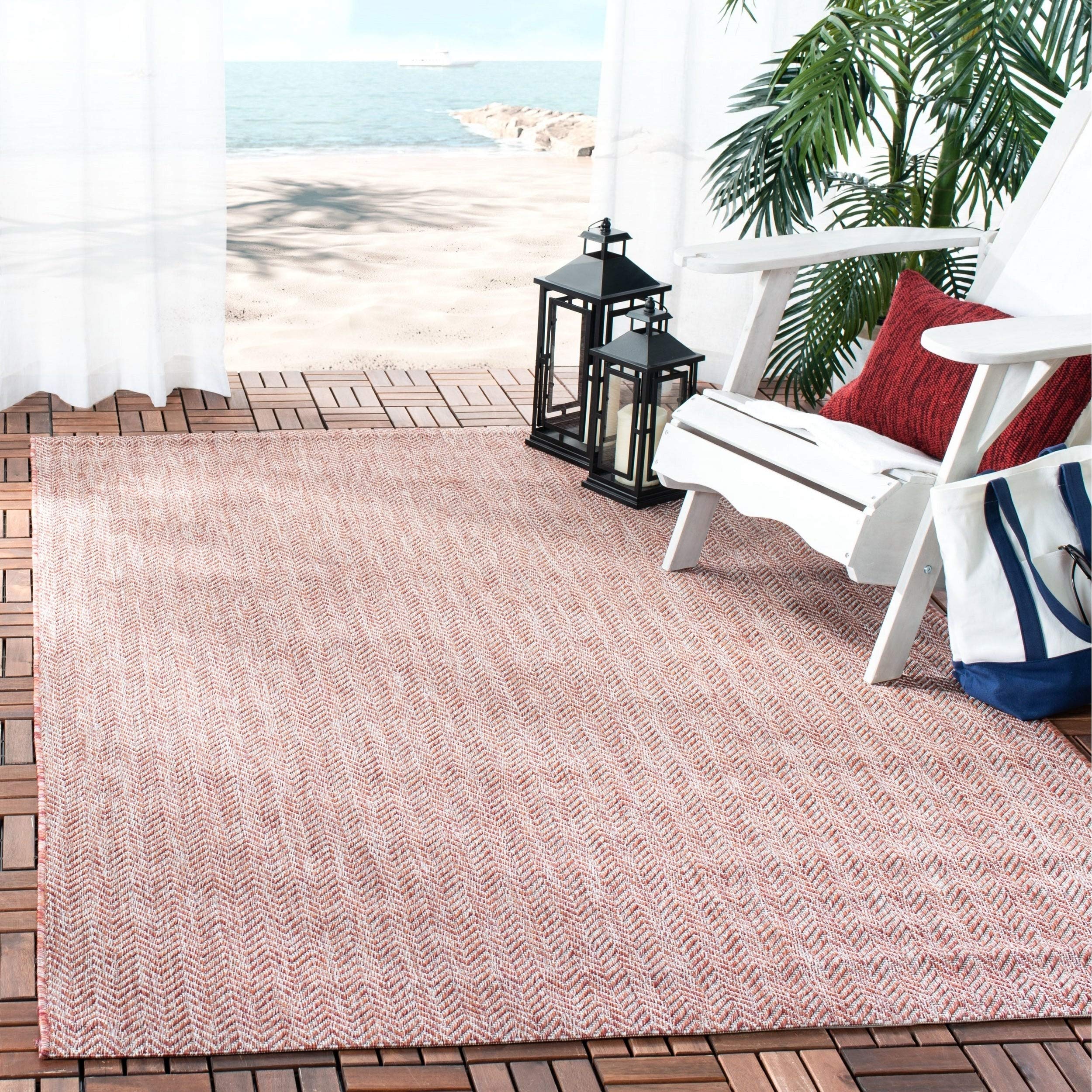 SAFAVIEH Courtyard Collection 53 x 77 Red/Beige CY8022 Indoor/ Outdoor Patio Backyard Mudroom Area Rug