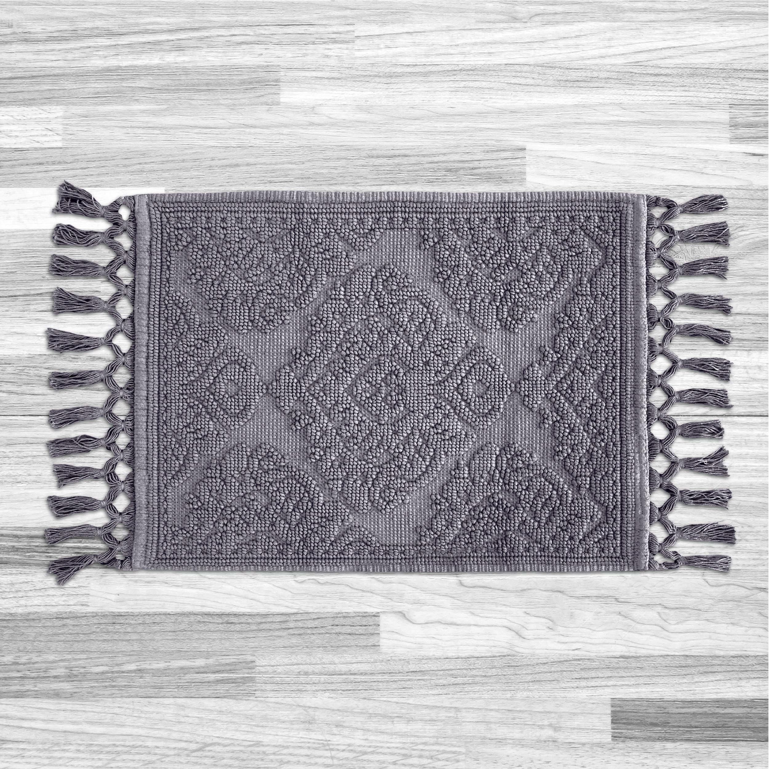 Jean Pierre - Ricardo Bath Mat, Woven Fringe Bathroom Rugs, 100% Cotton, Premium Bathroom Decor - Measures 17'' X 31'' - Dark Gr