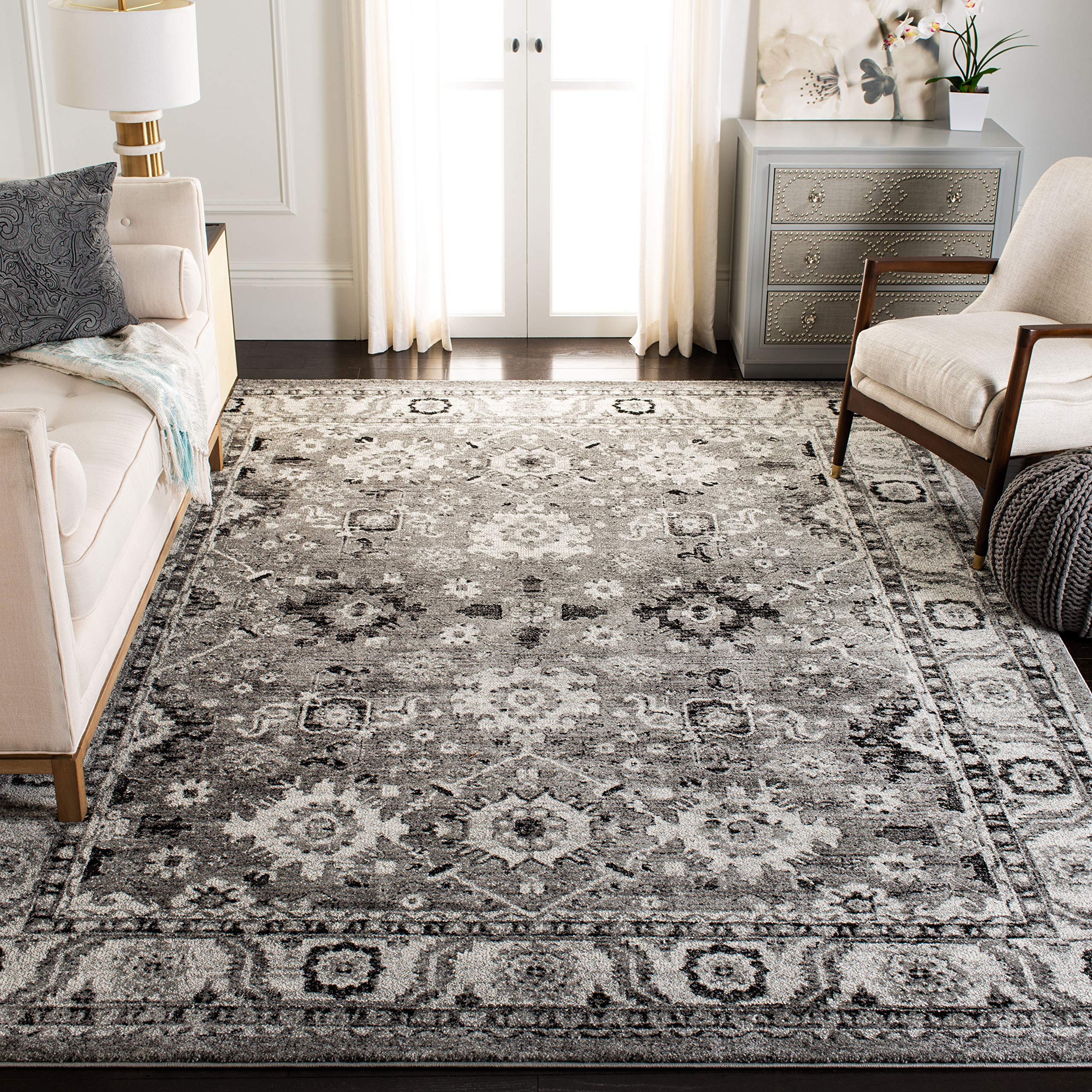 SAFAVIEH Vintage Hamadan Collection Area Rug - 106 x 14, Grey & Black, Oriental Traditional Persian Design, Non-Shedding & Eas