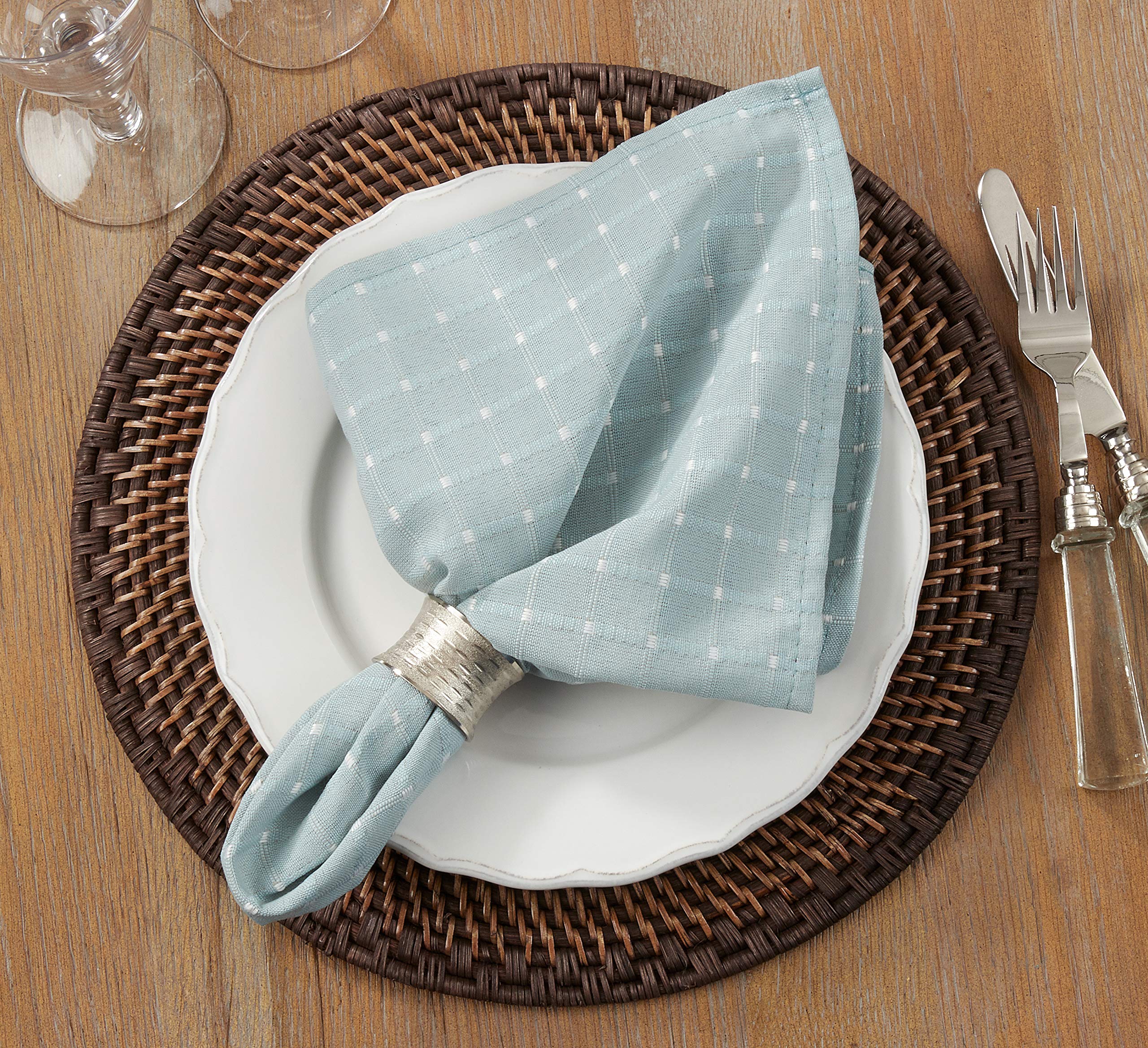 Saro Lifestyle 2136.A20S Cousu Collection Cotton Blend Stitched Line Table Napkins (Set Of 4) 20'' Aqua