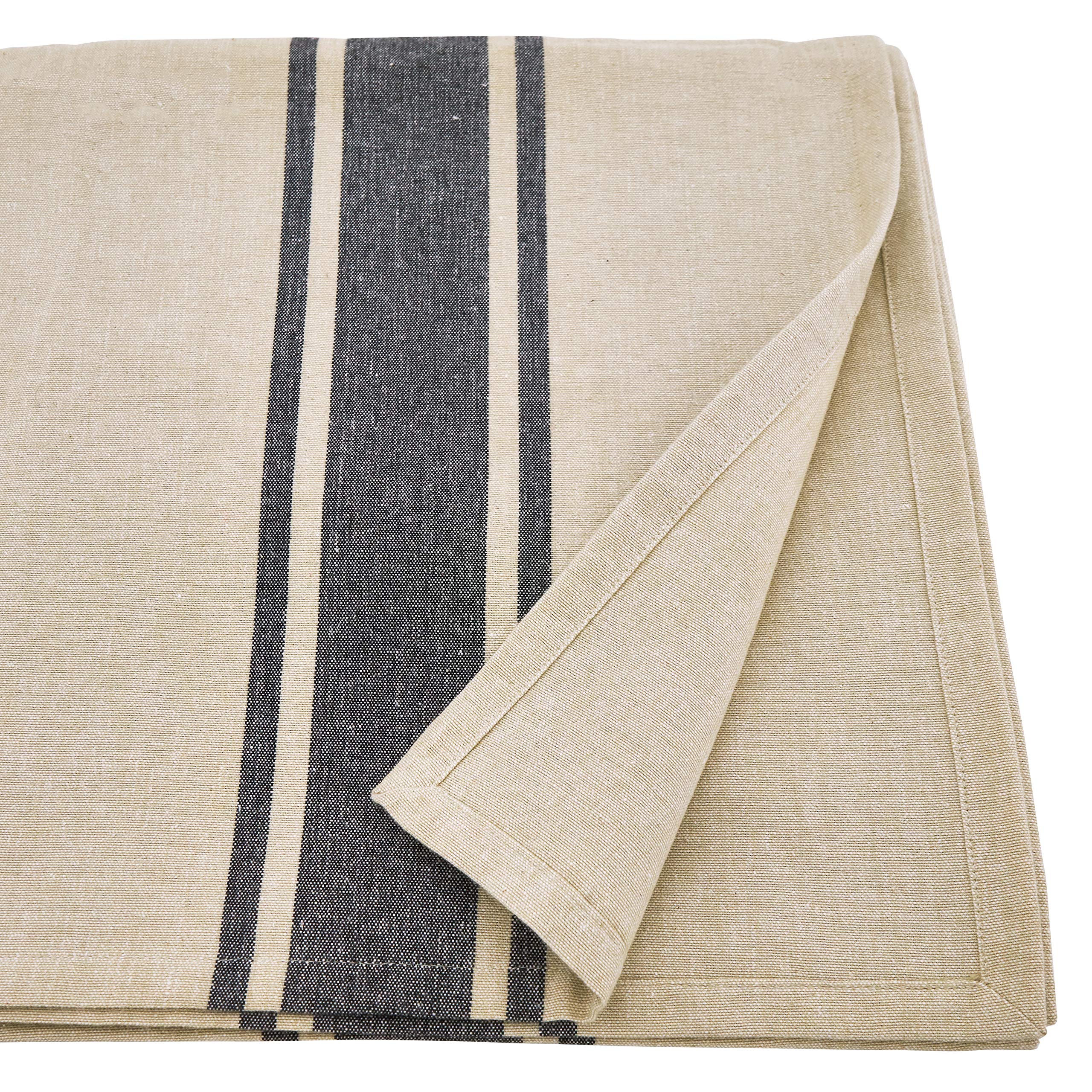 Saro Lifestyle Banded Cotton Tablecloth, Natural, 65'' X 90''