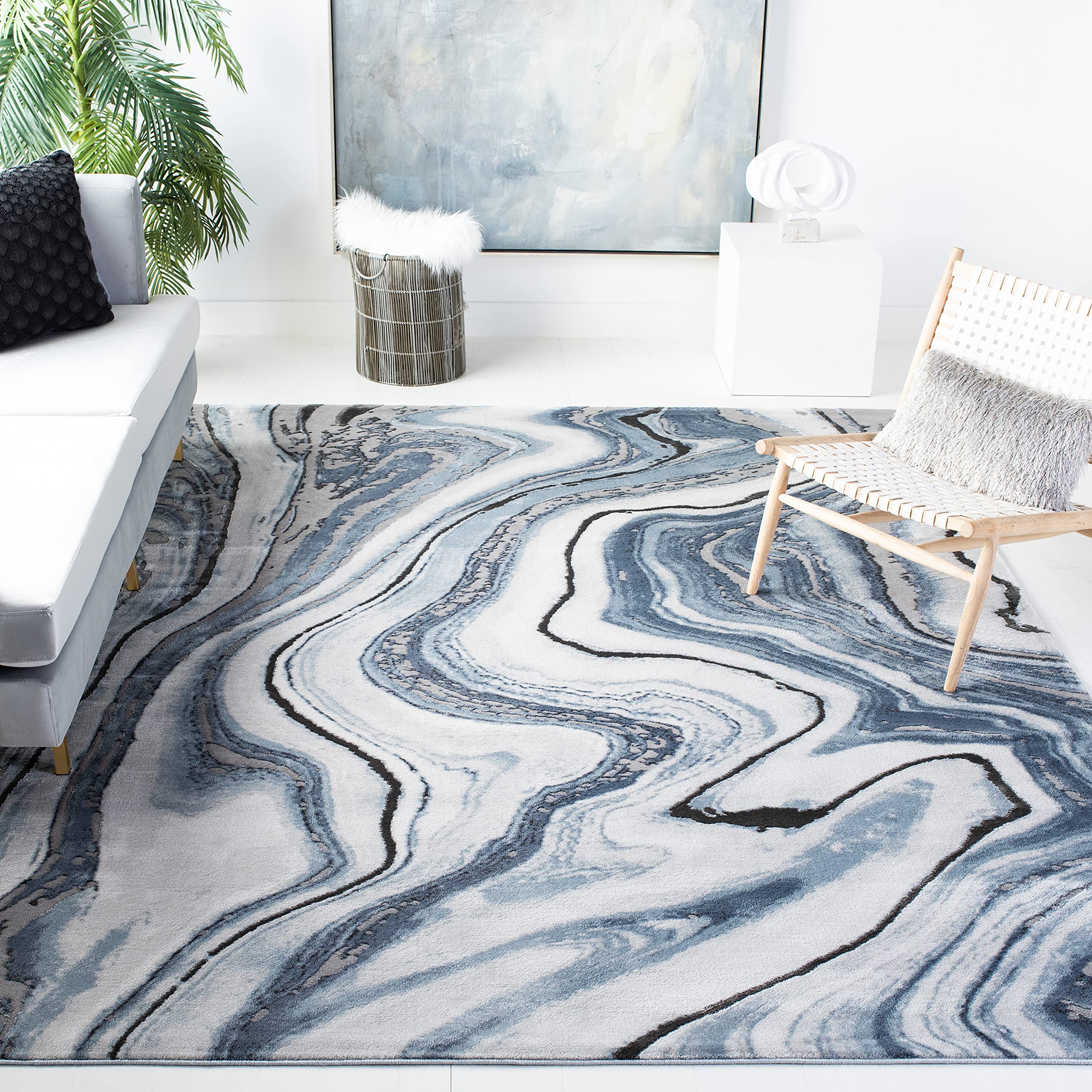 SAFAVIEH Craft Collection Area Rug - 9 x 12, Blue & Grey, Modern Abstract Design, Non-Shedding & Easy Care, Ideal for High Tra