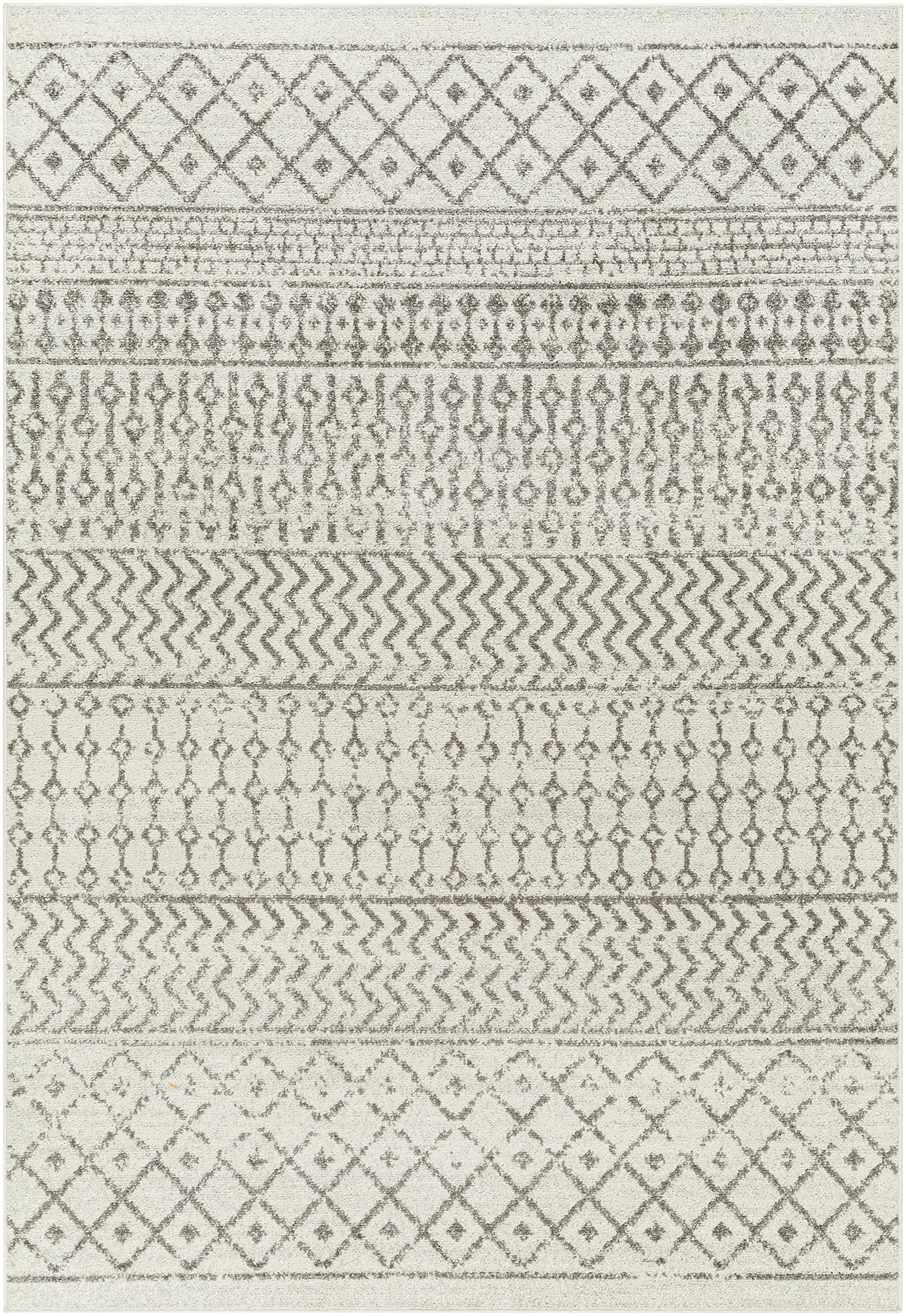 Livabliss Area Rugs - 10x13 Chester Boho Moroccan Cream Rug for Living Room Bedroom - Large Charcoal Gray Geometric Stain Resist