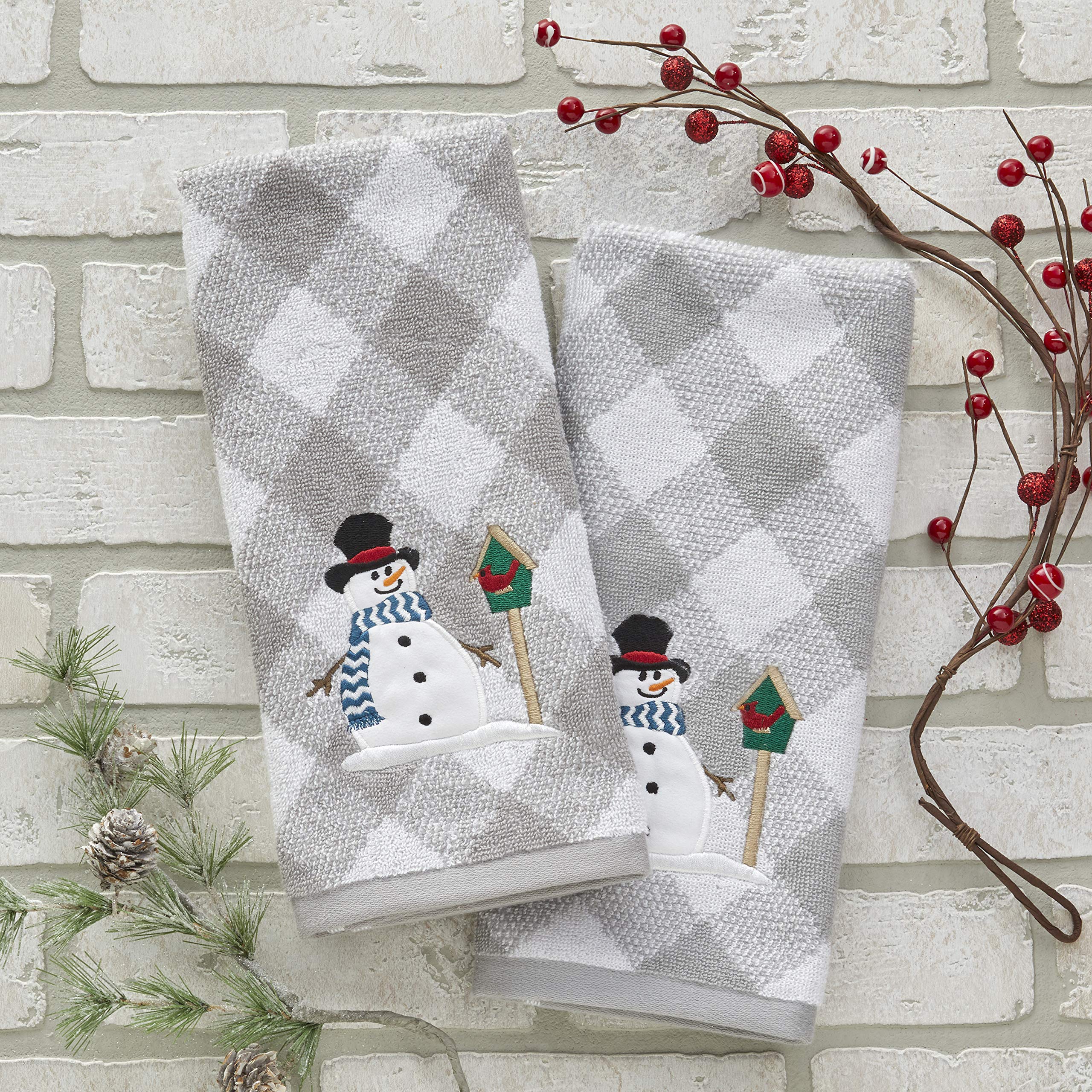 Skl Home Snowman & Birdhouse Hand Towel Set, Gray