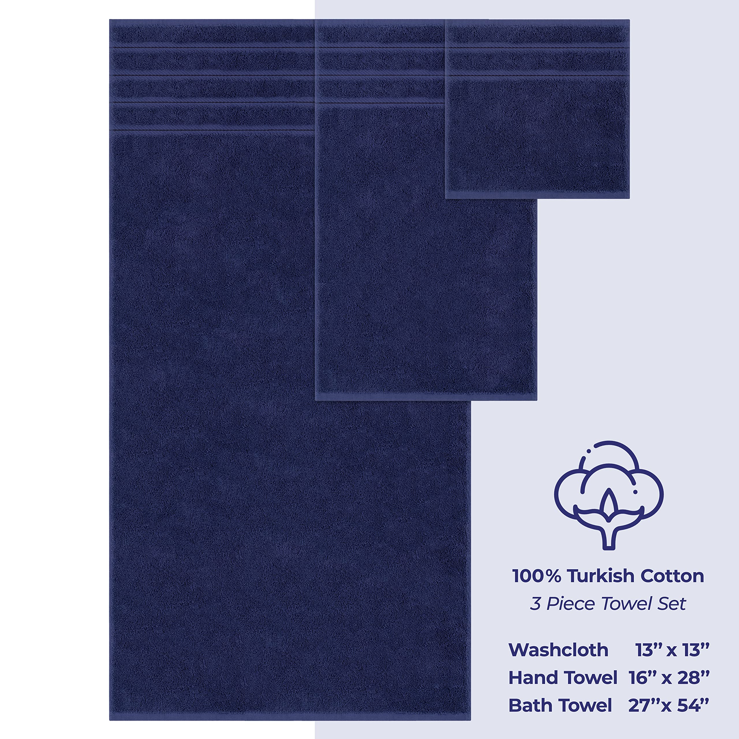 American Soft Linen 3 Piece Towel Sets  1 Bath Towel 1 Hand Towel 1 Washcloth  100% Turkish Cotton Towels for Bathroom  Navy Blue Towel Set