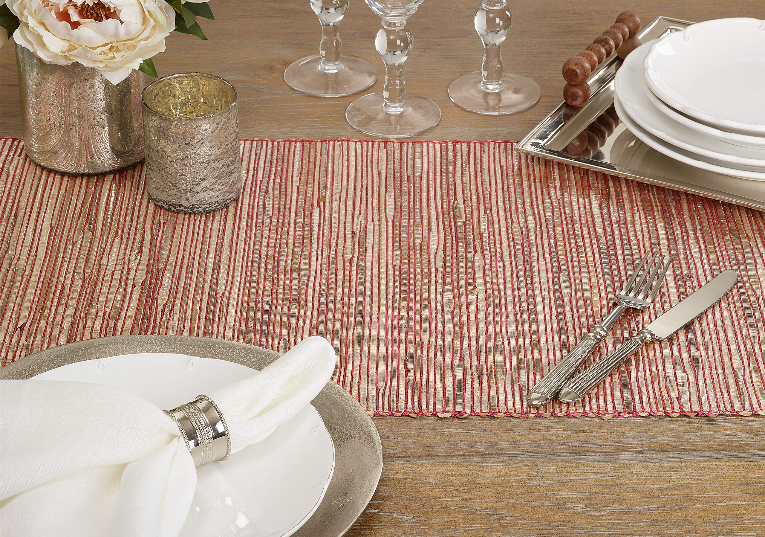 Saro Lifestyle 217.Ru1490B Melaya Collection Shimmering Woven Nubby Water Hyacinth Table Runner, 14'' X 90'', Rust