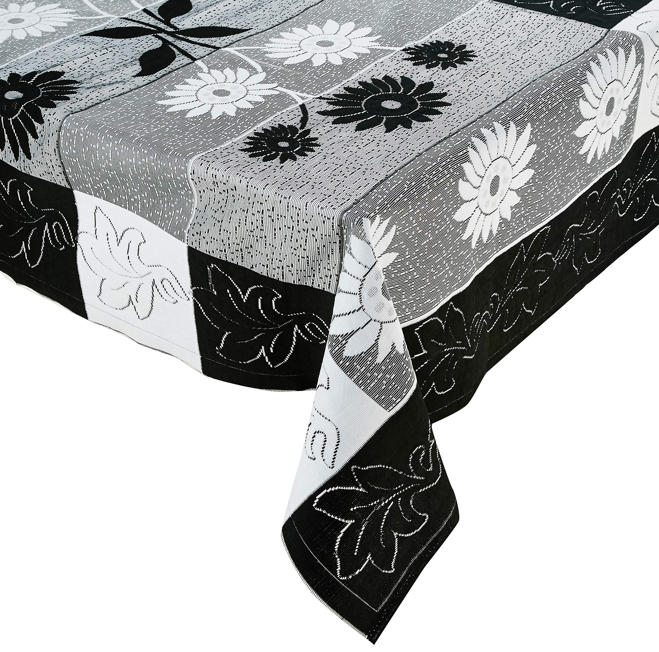 Amazon Brand  Solimo Cotton Blend Table Cover for Centre Table and 4 Seater Dining Table (Floral, Black,Rectangular ,Pack of 1)