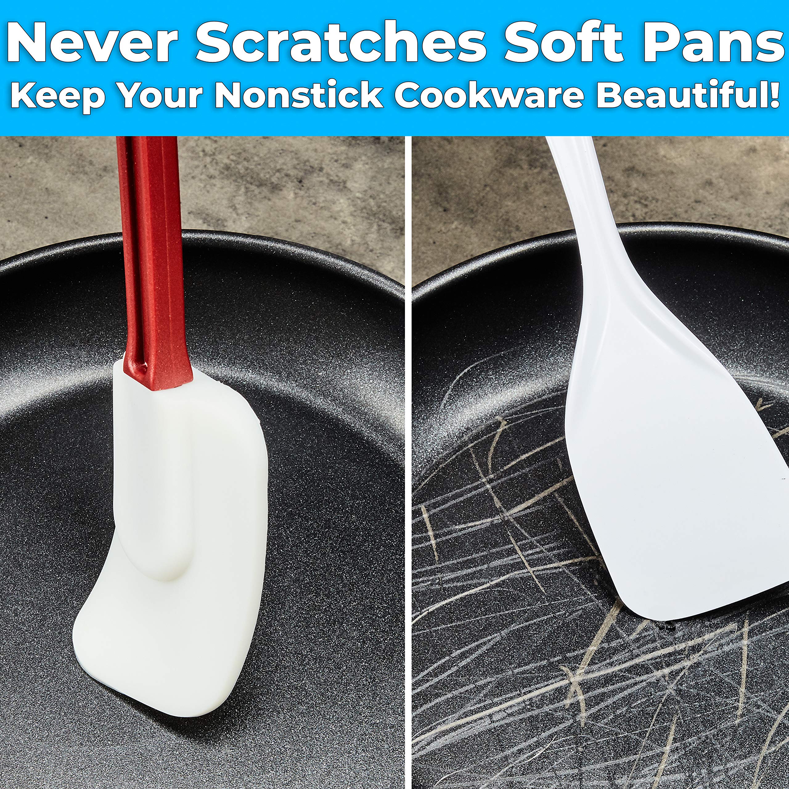 Pro Grade, Heavy Duty 14 In Silicone Spoonula. Long, Heat Resistant Scraper Perfect For Nonstick Cookware. Best Red And White Sp