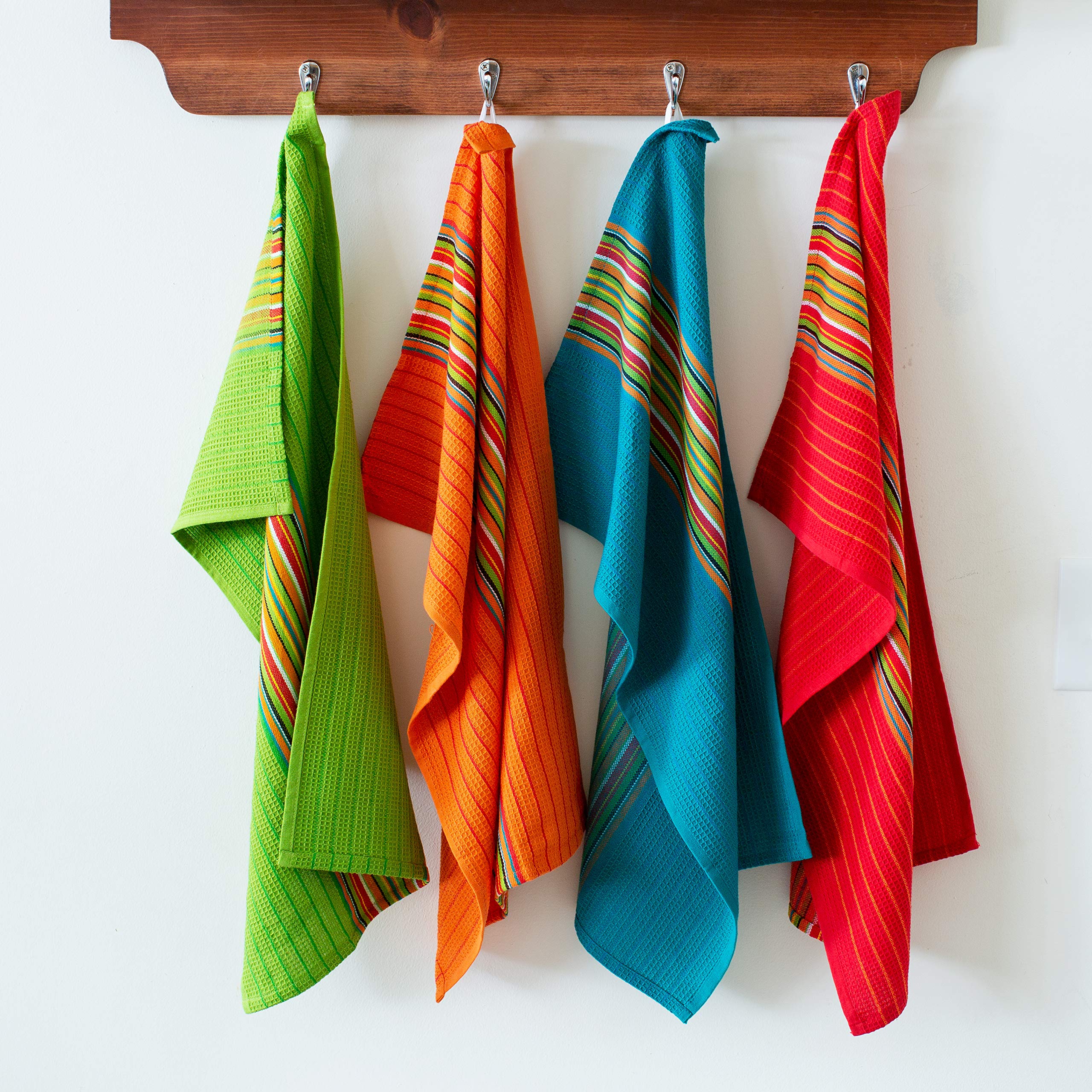 Cotton Craft Salsa Stripe Kitchen Towels - 12 Pack 100% Cotton Tea Dish Towels - Absorbent Reusable Low Lint Quick Dry - Multi P