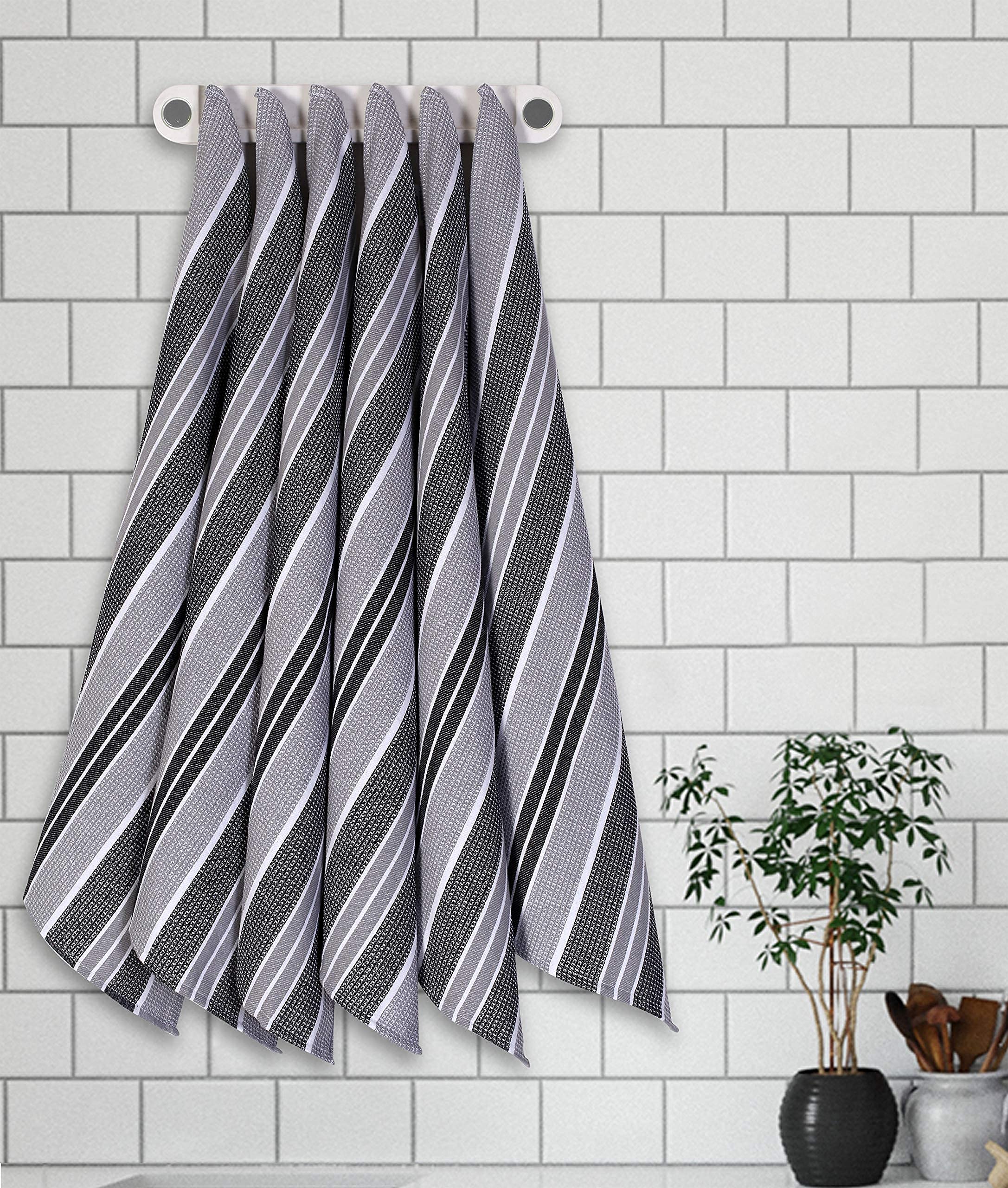 Honeycomb Stripe Kitchen Towel 18X28Inch Blackmercury,100% Cotton, Quick Dry, Tea Towels, Bar Towels, Highly Absorbent,Cleaning