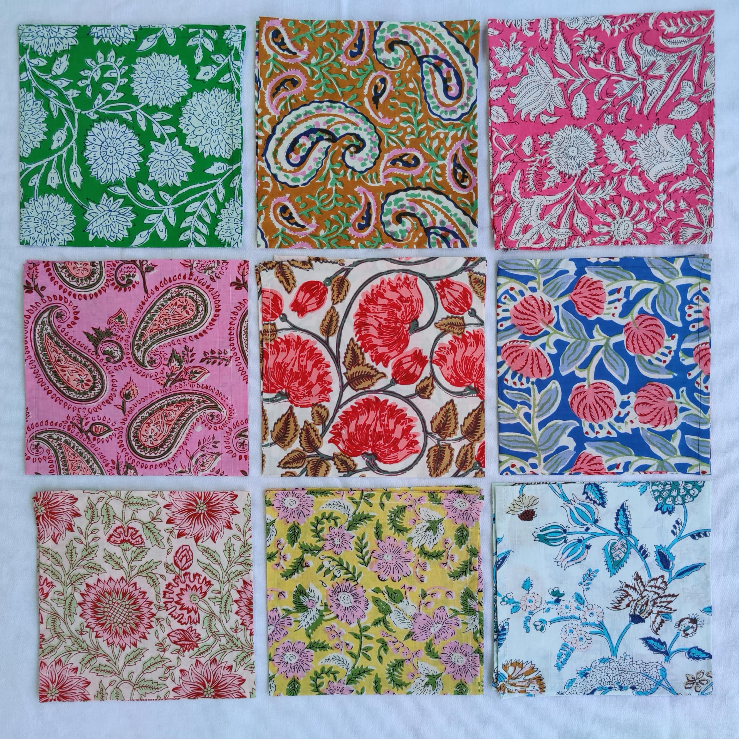 Indianhandicrafts 10 Pc Mix Lot Napkin Hand Block Print 100% Cotton Made Napkin Size 16 X16 Inch Jaipuri Printed Home Decor Napk