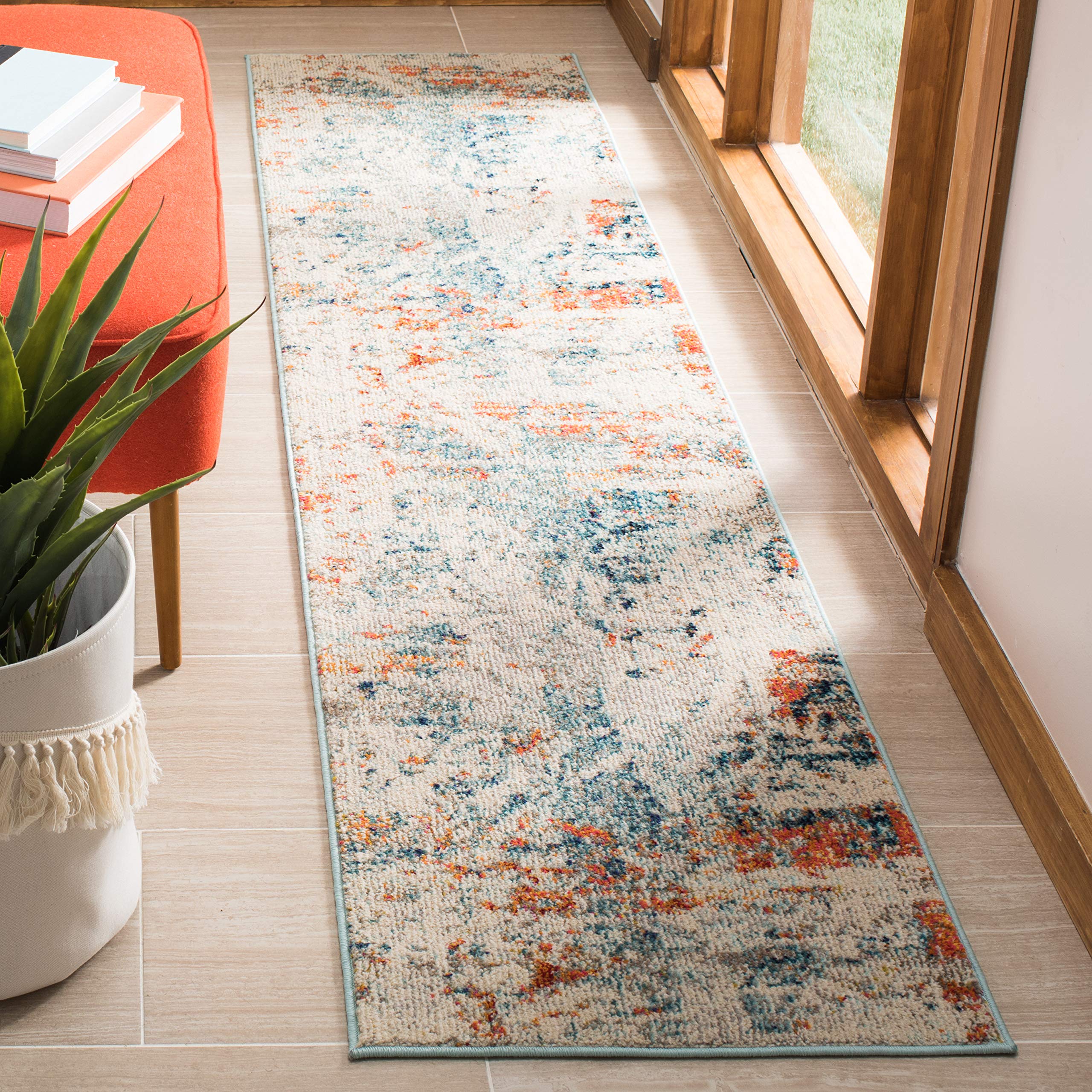 SAFAVIEH Madison Collection Runner Rug - 22 x 16, Cream & Orange, Modern Abstract Design, Non-Shedding & Easy Care, Ideal for 