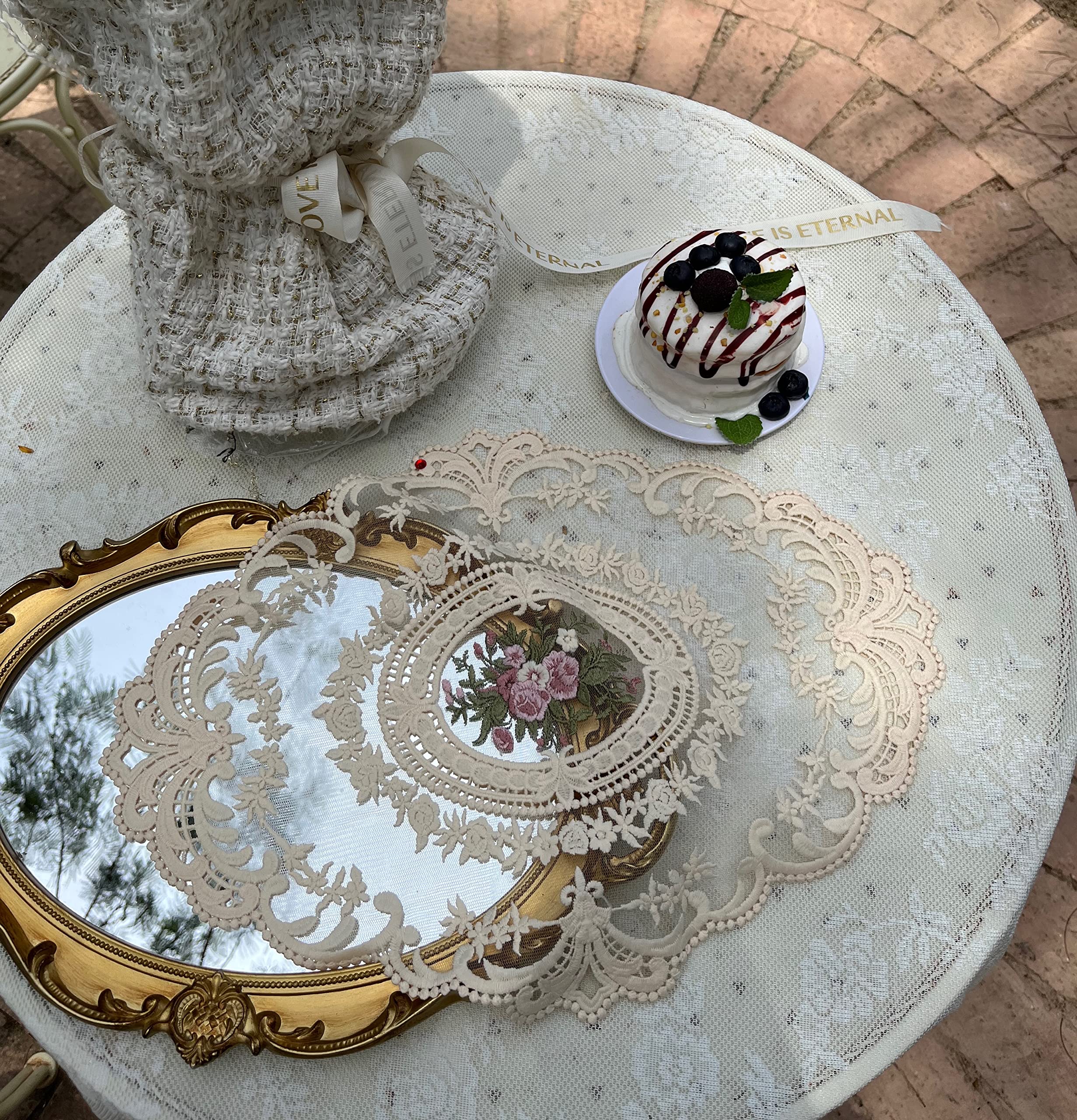 2Pack Retro French Style Lace Placemats Fashionable Embroidered Cup Mat Vase Mat 12   X16    (Beige)