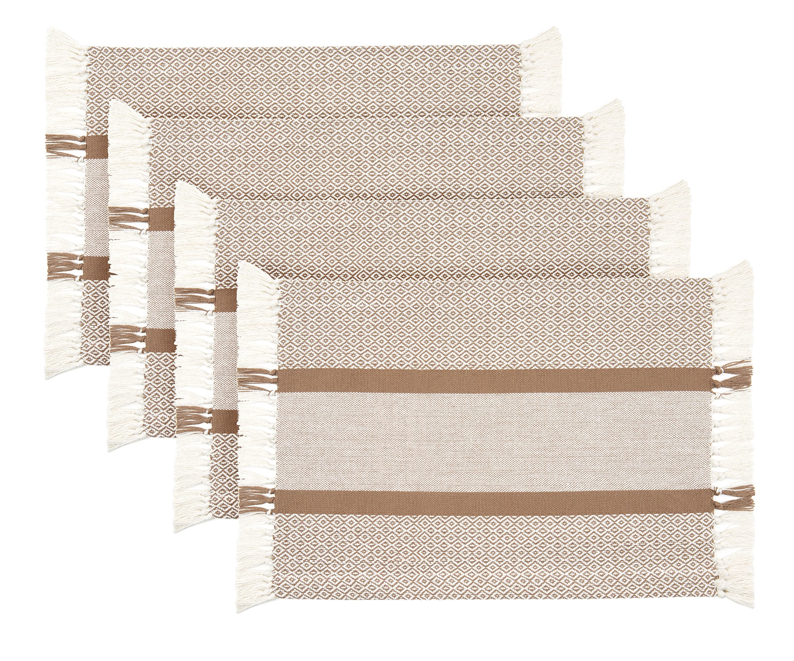 Placemats Set Of 4, Woven Cloth Placemat Set, 14X19 In, Tan Boho Place Mats For Kitchen Or Dining Table, Washable Cotton Table M