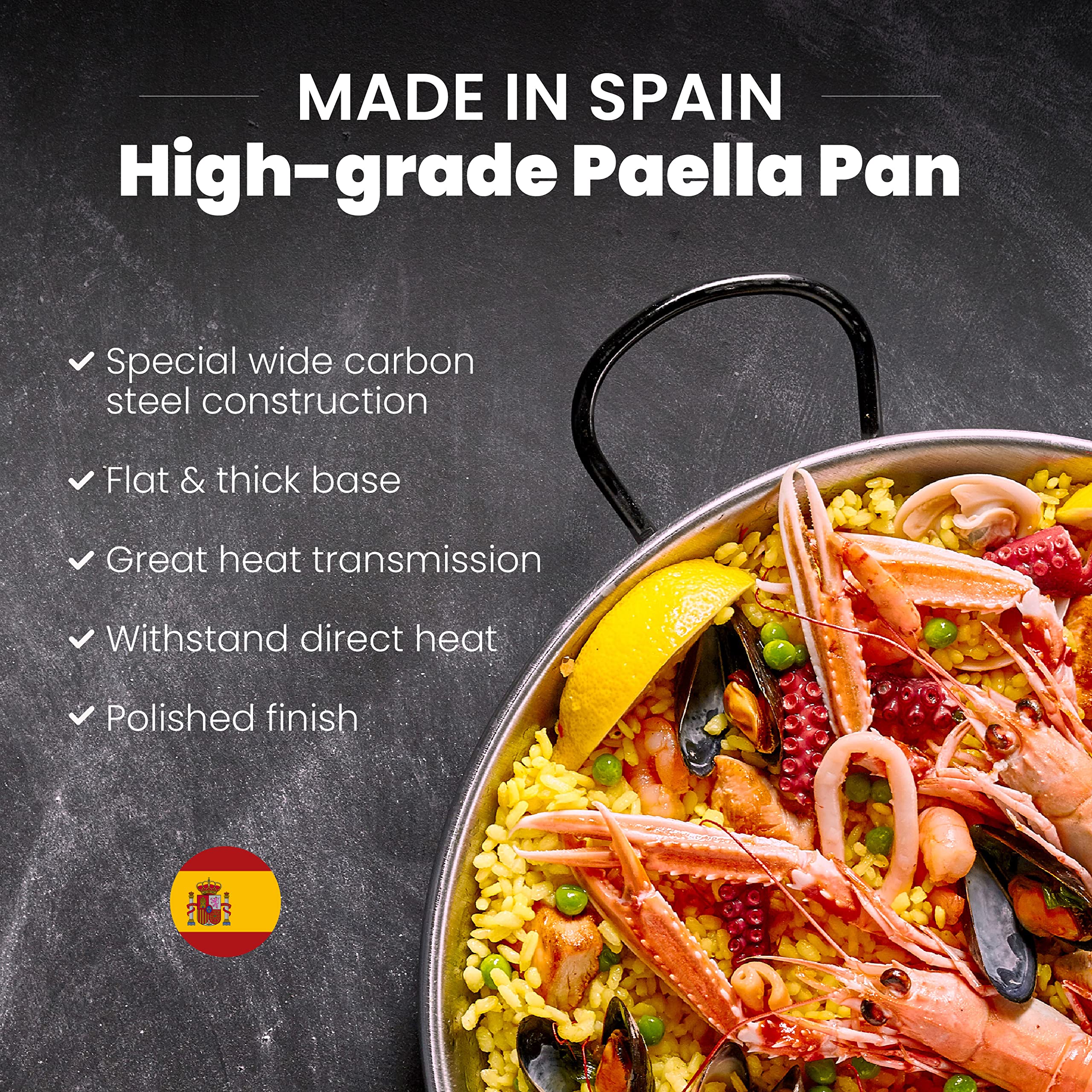 Machika Carbon Steel Pan | Professional Induction Cookware | Premium Polished Skillet For Cooking Mediterranean Food, Steaks & M
