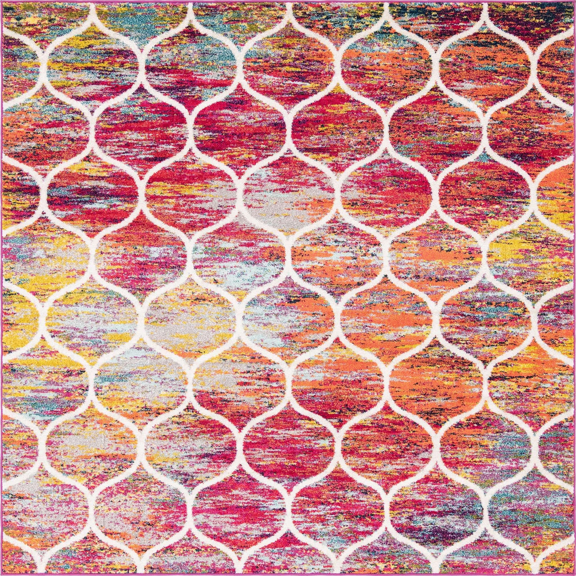 Unique Loom Trellis Frieze Collection Area Rug - Rounded (7 10 Square, Multi/ Black)