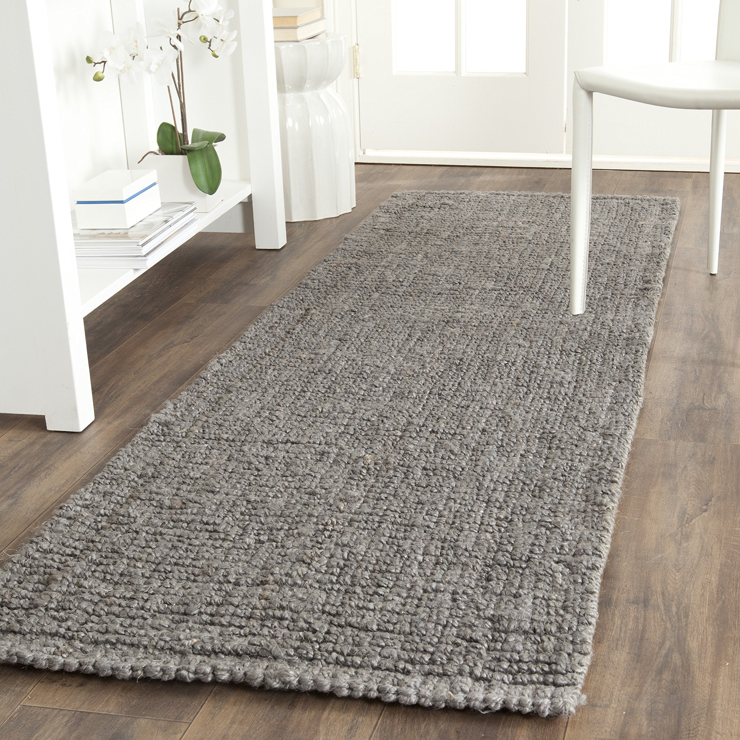 SAFAVIEH Natural Fiber Collection Runner Rug - 26 x 12, Light Grey, Handmade Chunky Textured Jute 0.75-inch Thick, Ideal for H