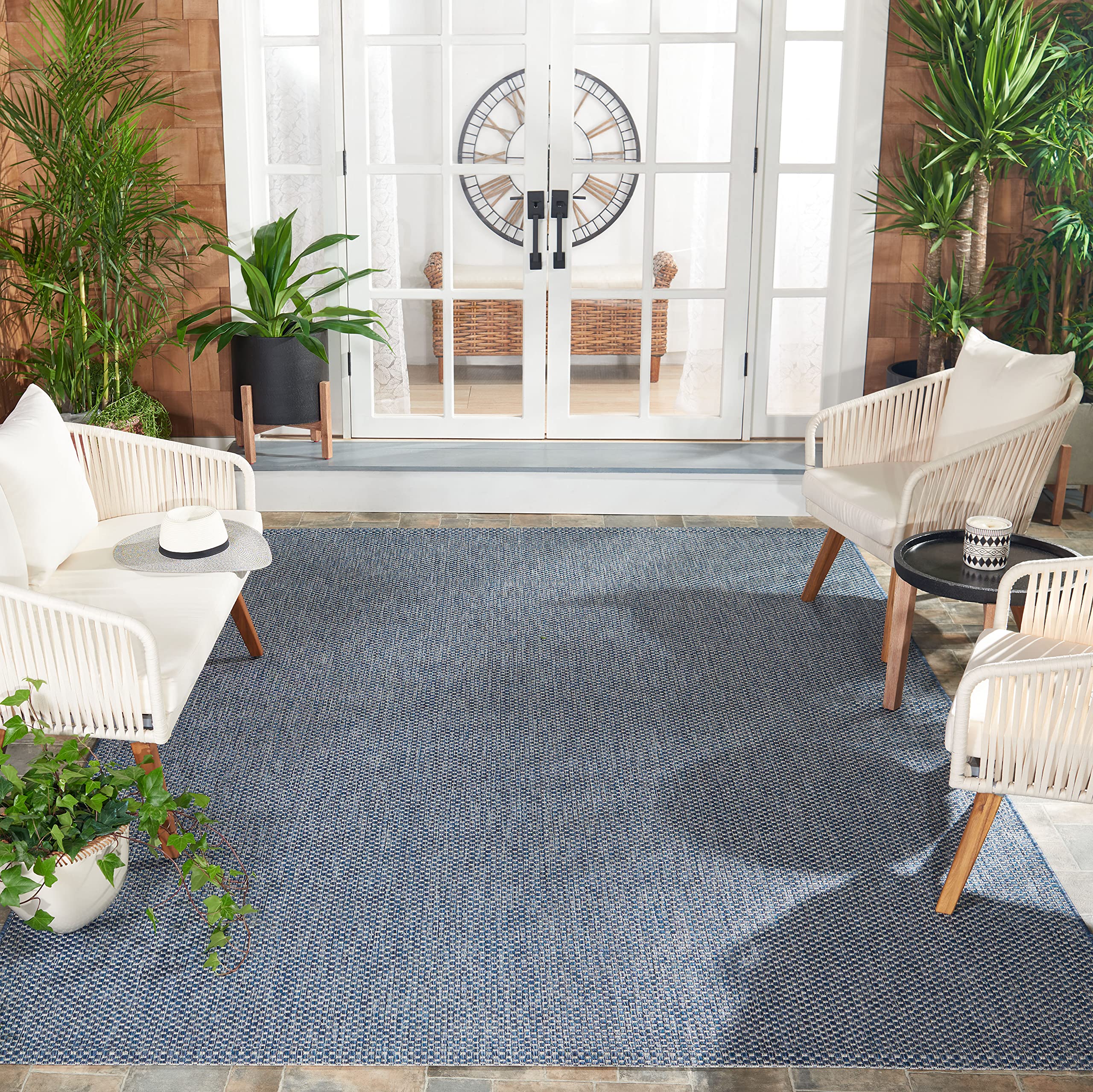 SAFAVIEH Courtyard Collection Area Rug - 67 x 96, Navy & Grey, Non-Shedding & Easy Care, Indoor/Outdoor & Washable-Ideal for P