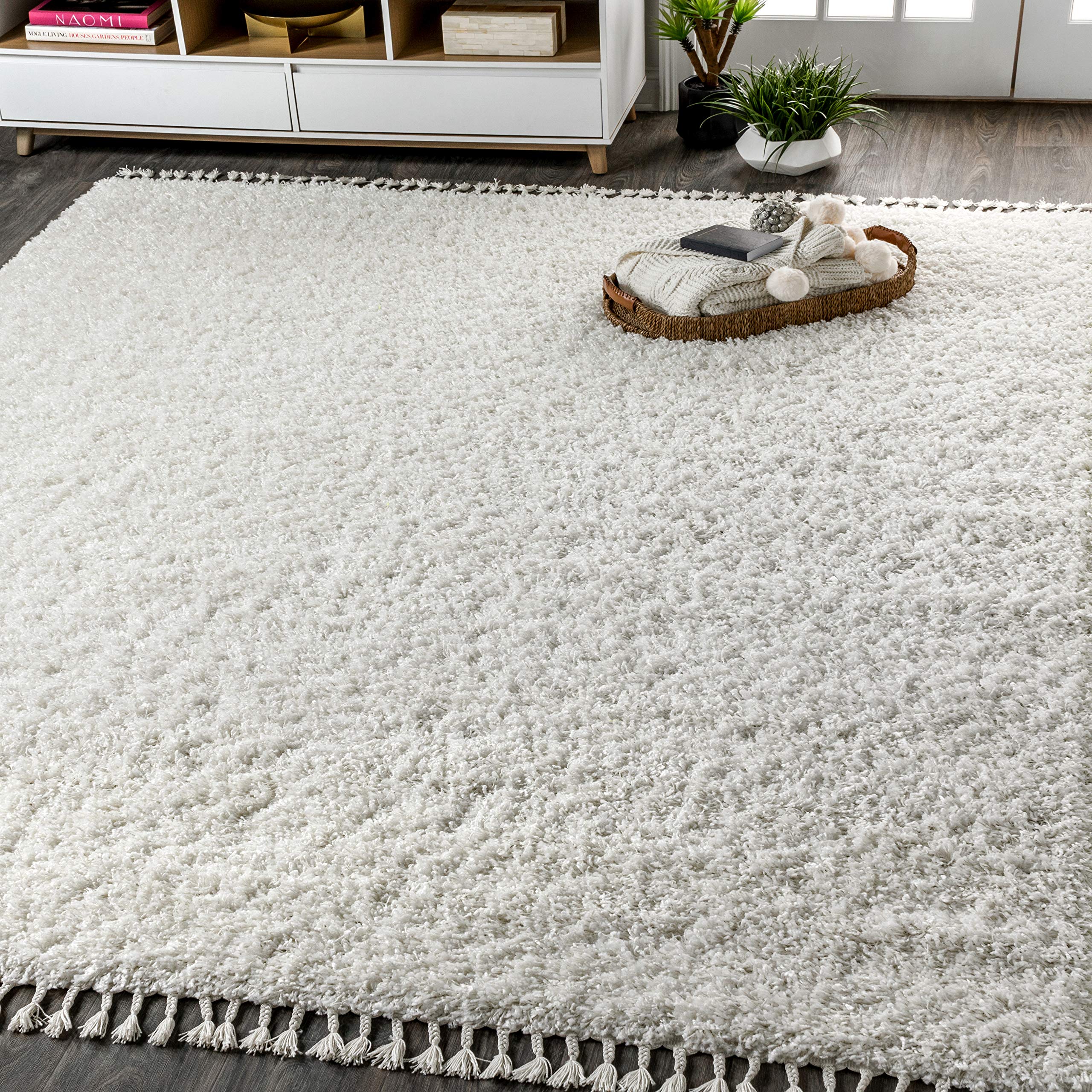 JONATHAN Y MCR100A-5 Mercer Shag Plush Tassel Indoor Area-Rug Bohemian Modern Contemporary Solid Easy-Cleaning Bedroom Kitchen L
