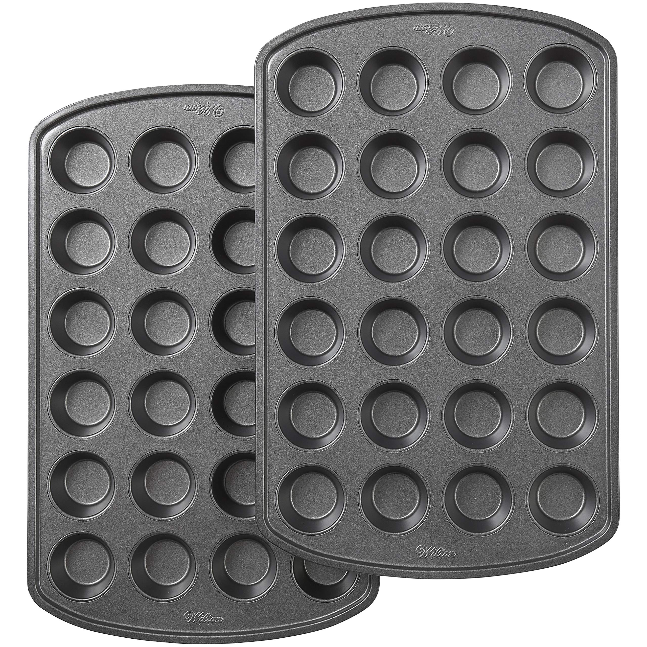 Wilton Perfect Results Premium Set Of 2 Non-Stick Mini Muffin Pans, 24-Cup Cupcake Pans, Steel